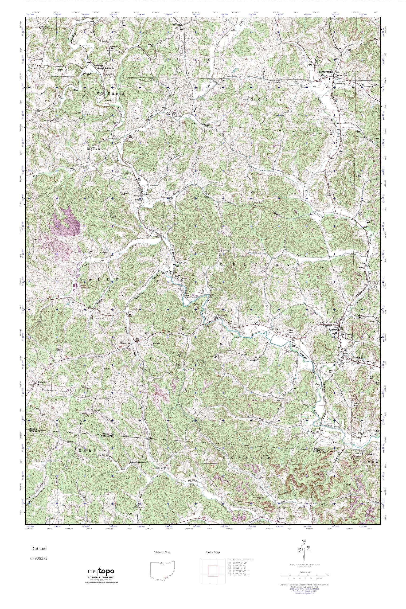 MyTopo Rutland, Ohio USGS Quad Topo Map