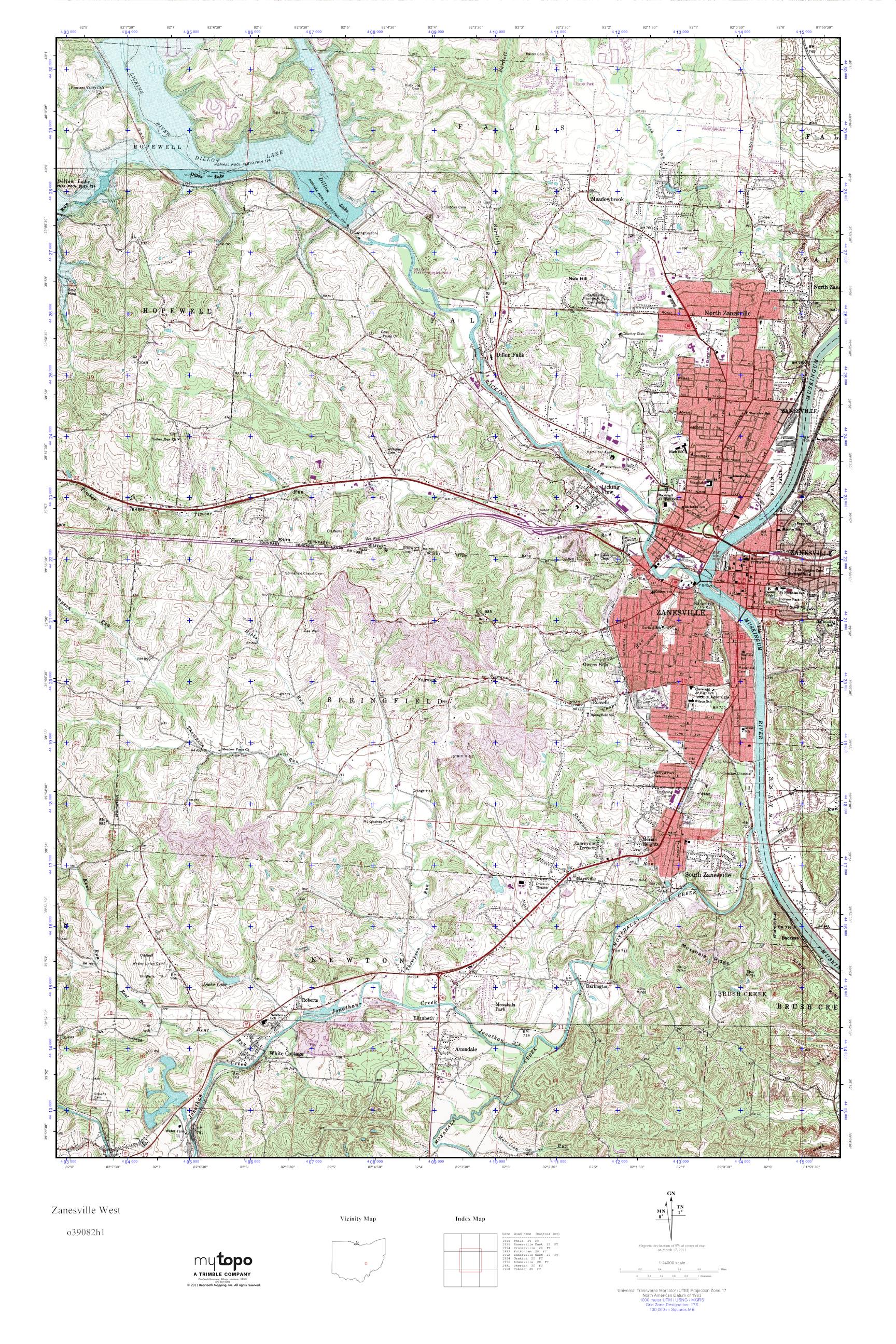 MyTopo Zanesville West, Ohio USGS Quad Topo Map