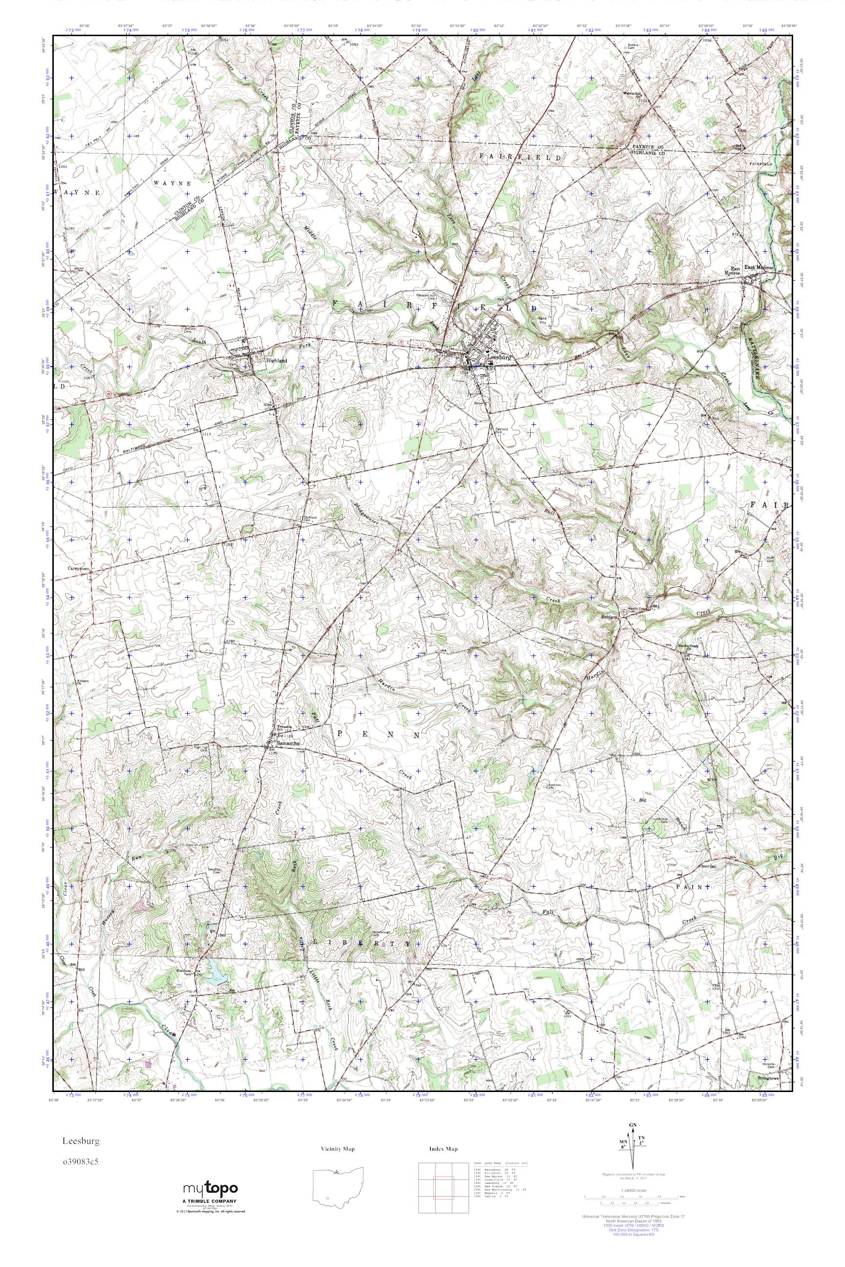 MyTopo Leesburg, Ohio USGS Quad Topo Map