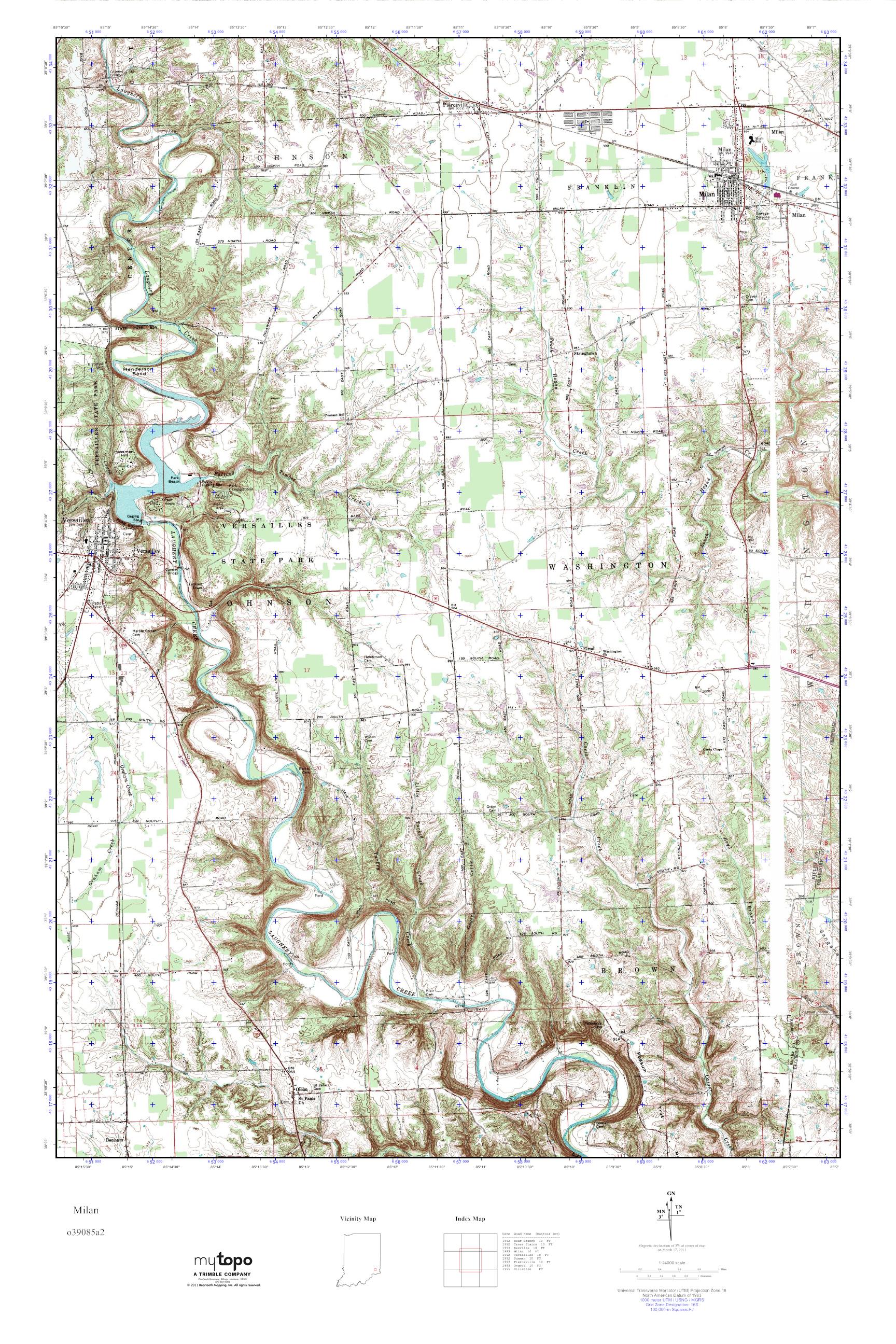MyTopo Milan, Indiana USGS Quad Topo Map