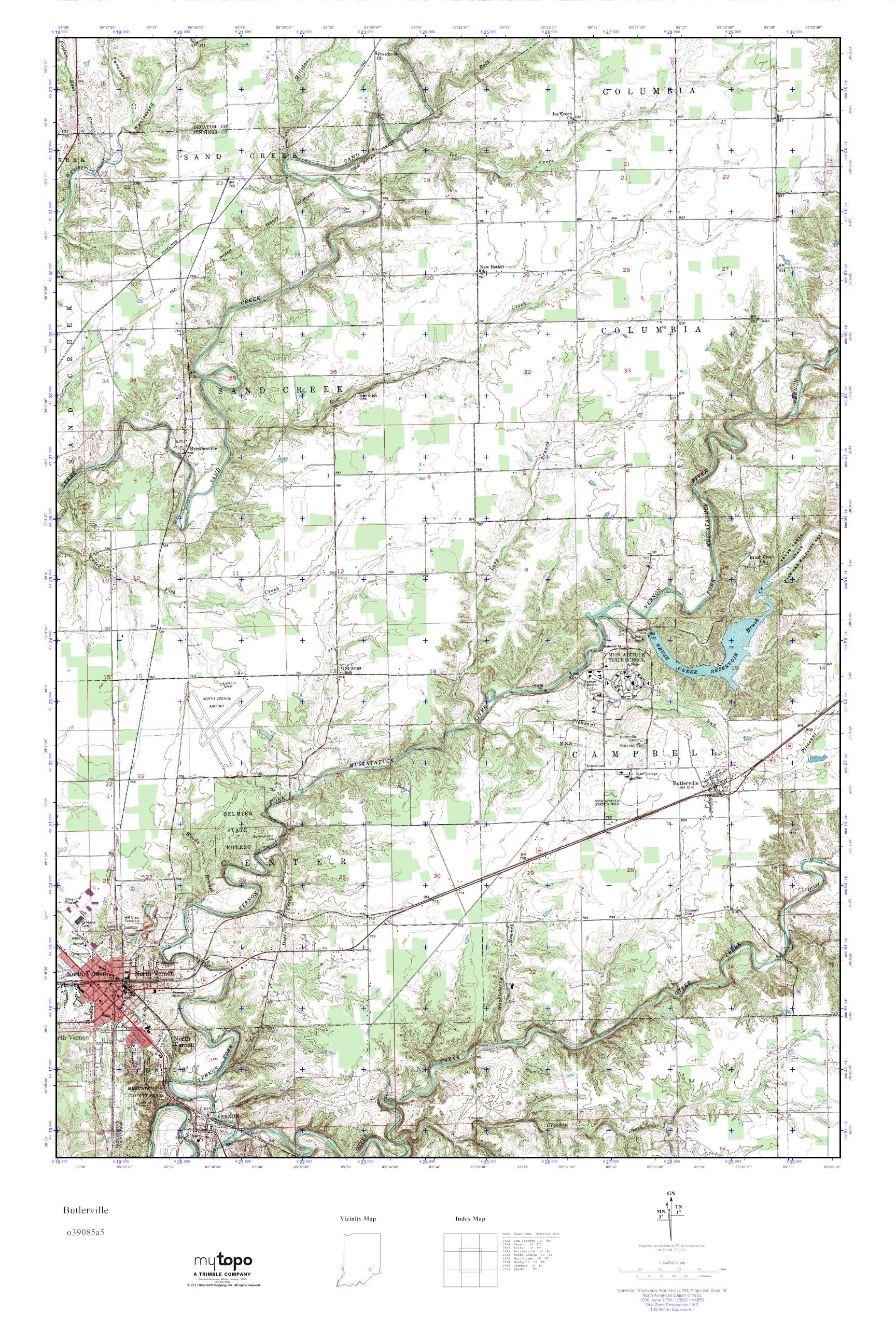 MyTopo Butlerville, Indiana USGS Quad Topo Map