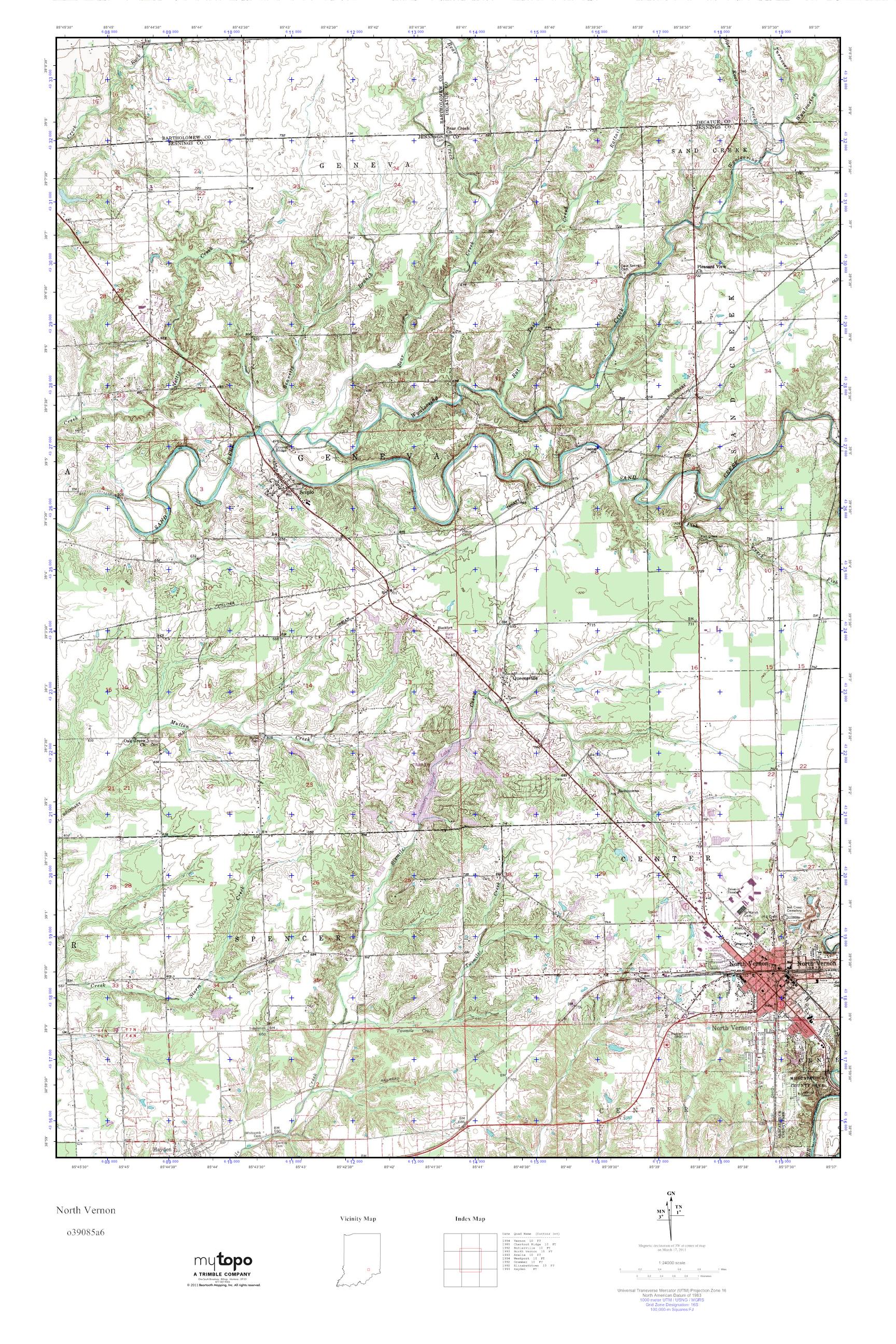 MyTopo North Vernon, Indiana USGS Quad Topo Map