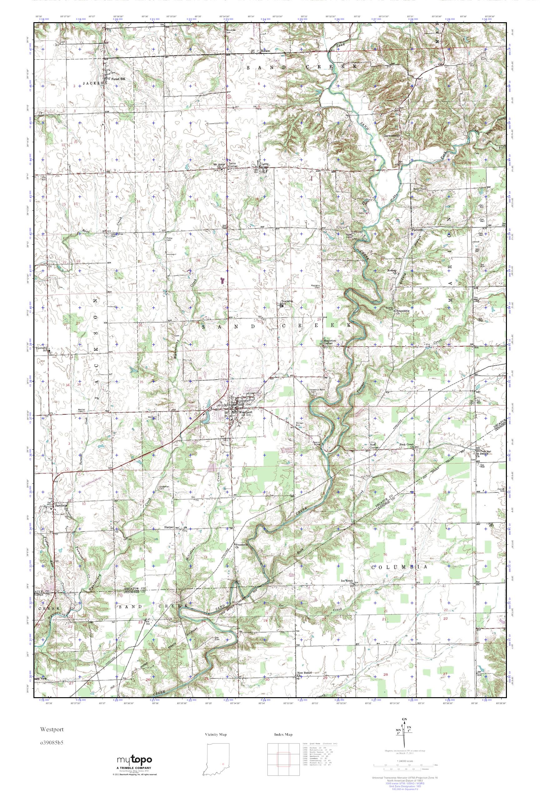 MyTopo Westport, Indiana USGS Quad Topo Map