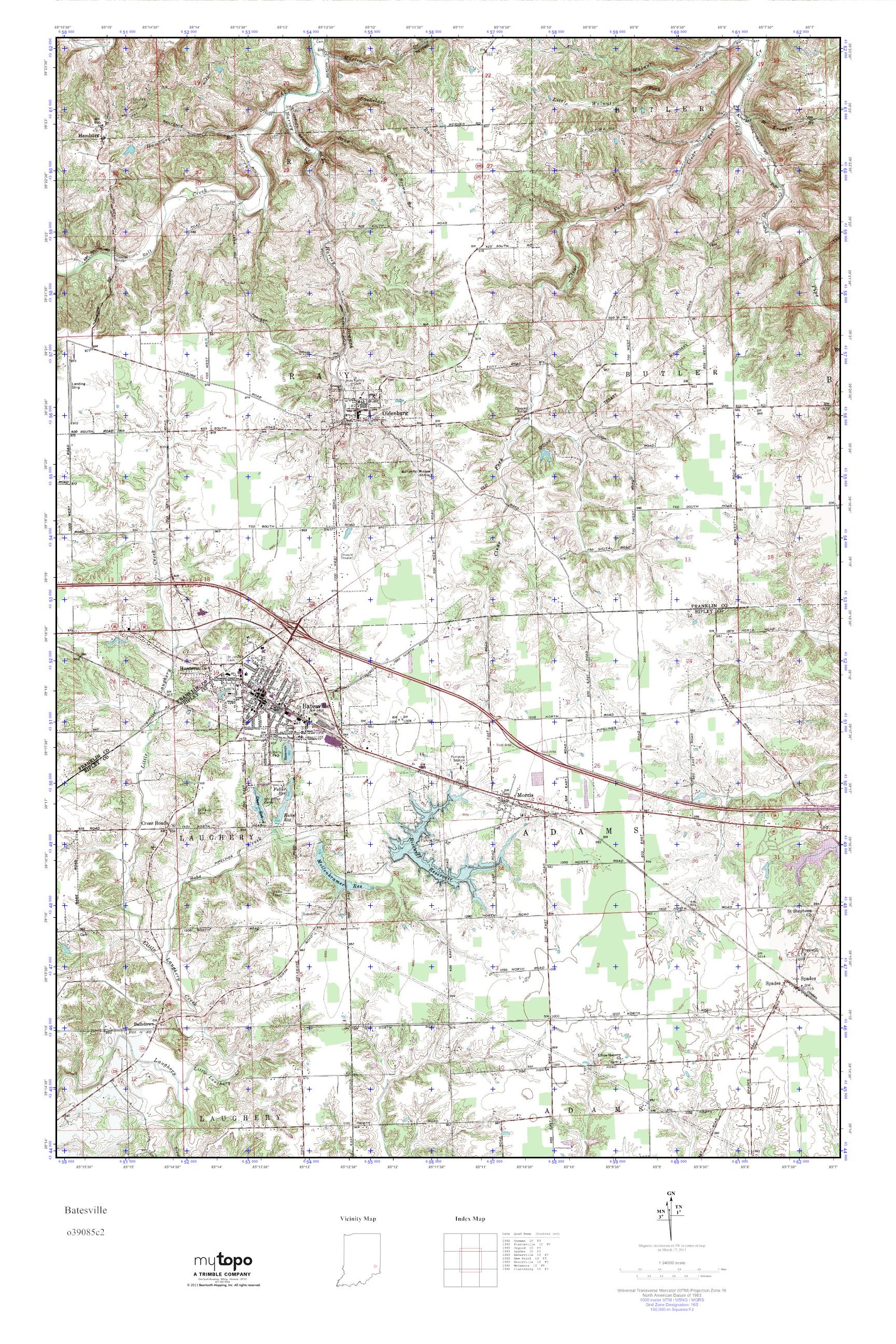 MyTopo Batesville, Indiana USGS Quad Topo Map