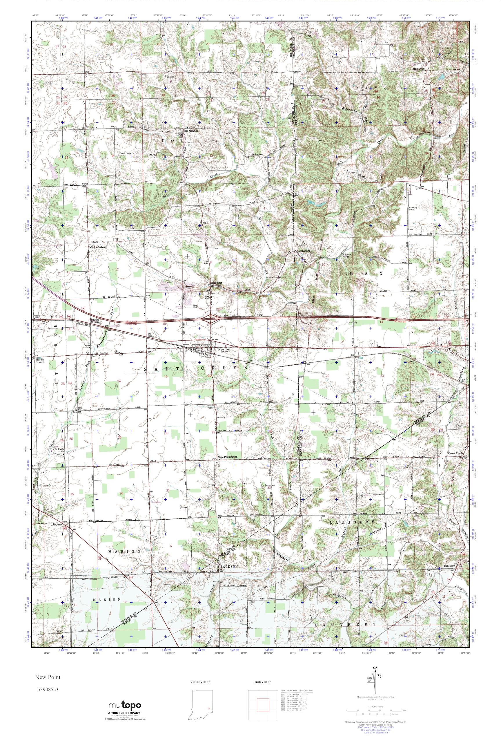 MyTopo New Point, Indiana USGS Quad Topo Map