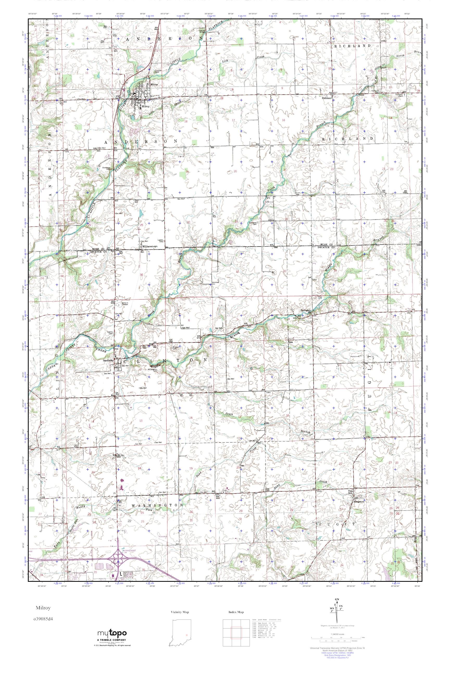 MyTopo Milroy, Indiana USGS Quad Topo Map