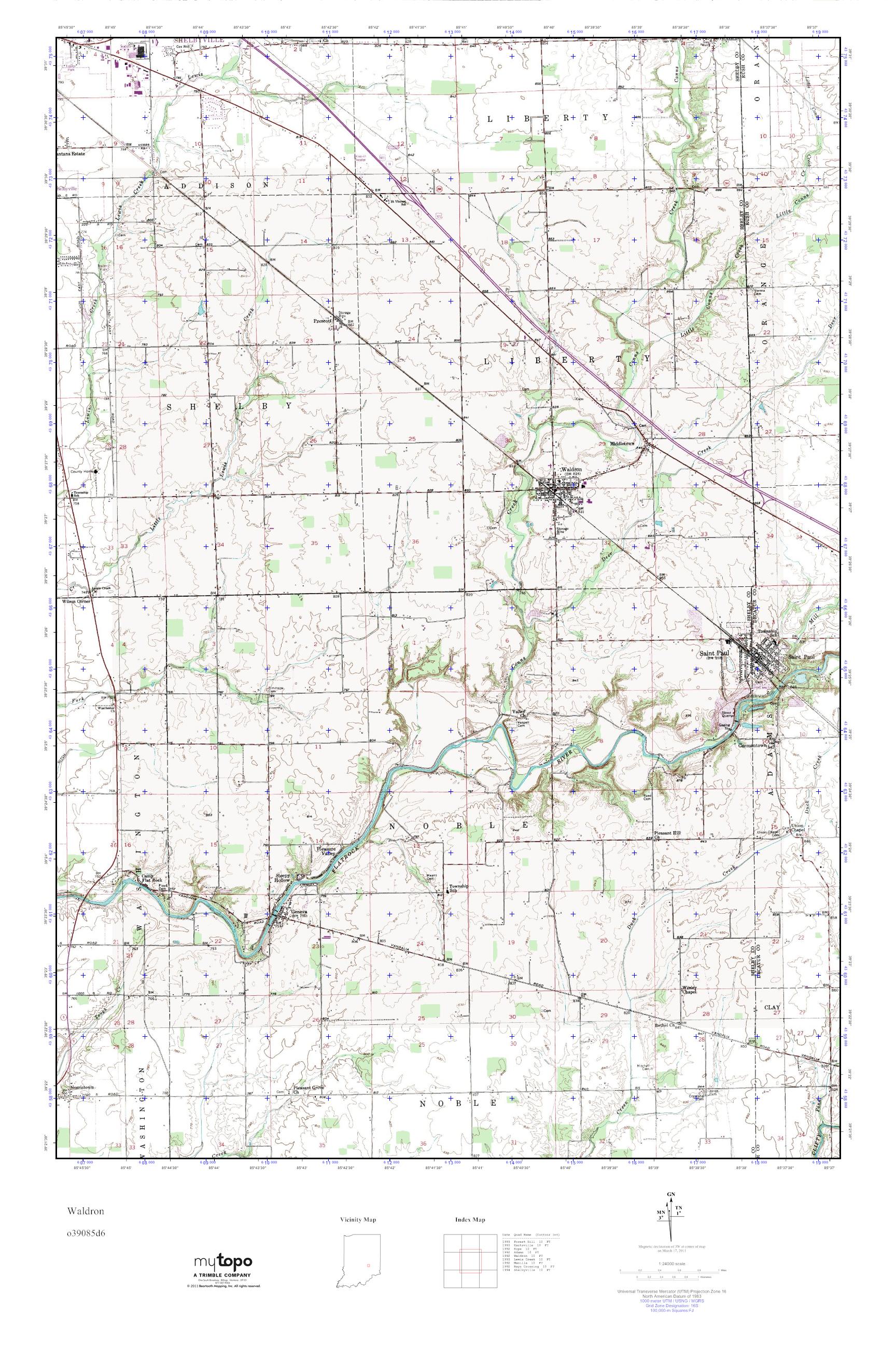 MyTopo Waldron, Indiana USGS Quad Topo Map