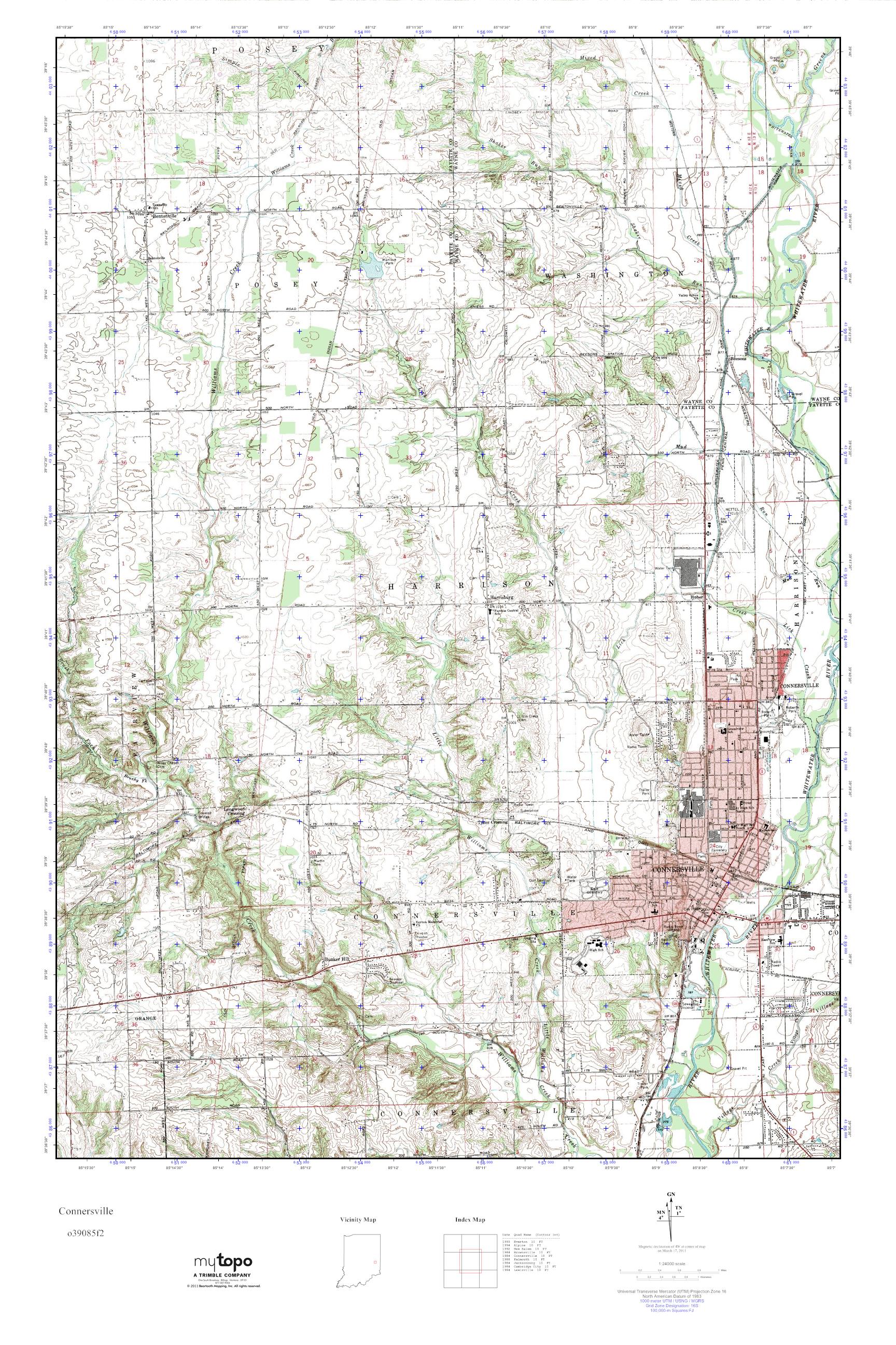 MyTopo Connersville, Indiana USGS Quad Topo Map