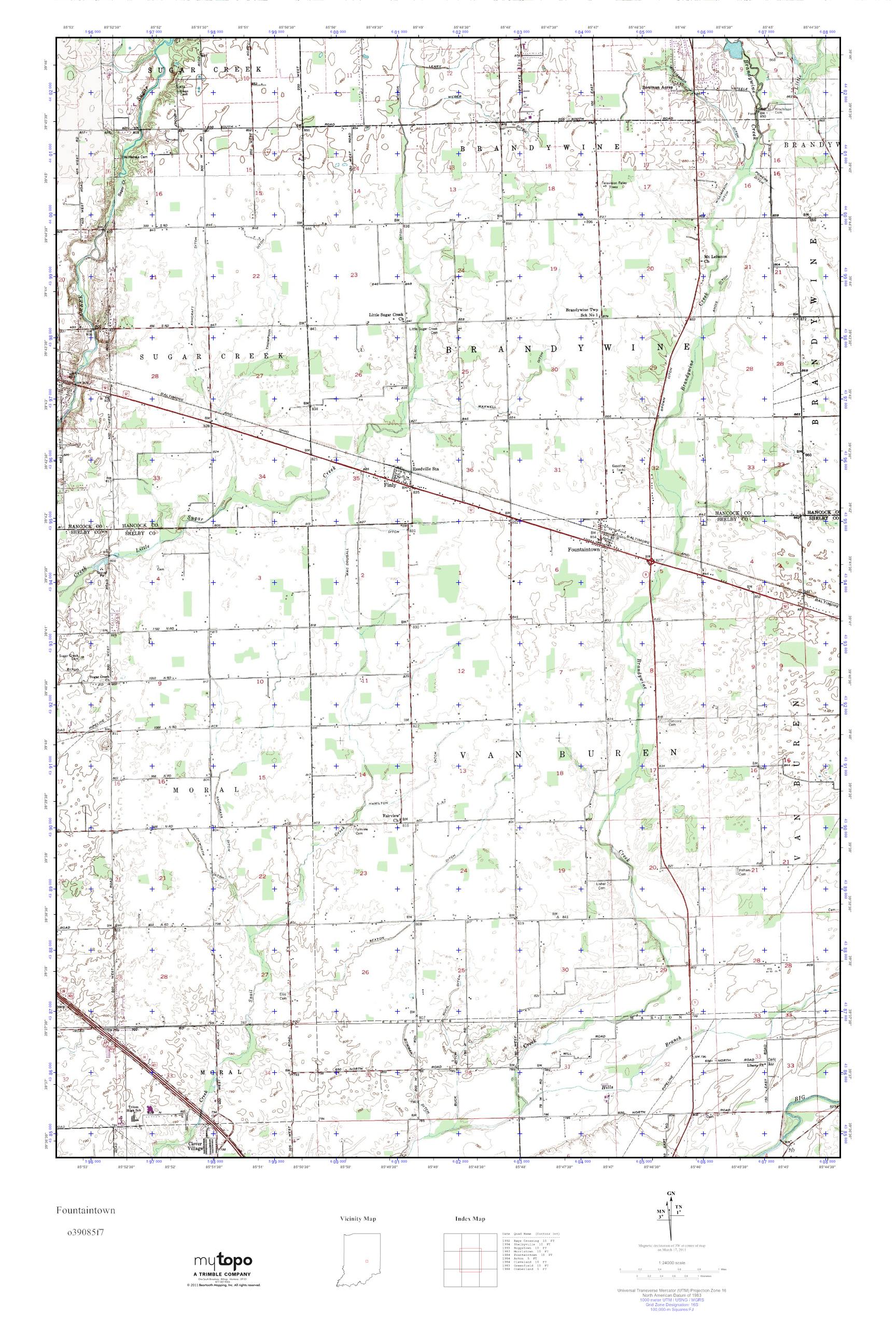 MyTopo Fountaintown, Indiana USGS Quad Topo Map