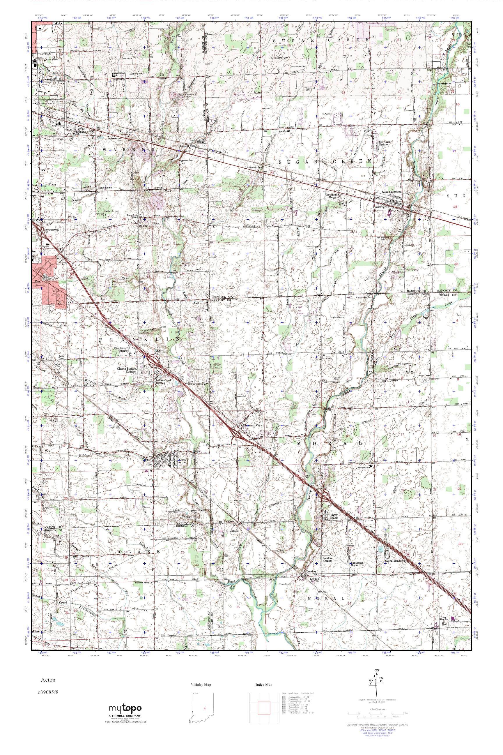 MyTopo Acton, Indiana USGS Quad Topo Map
