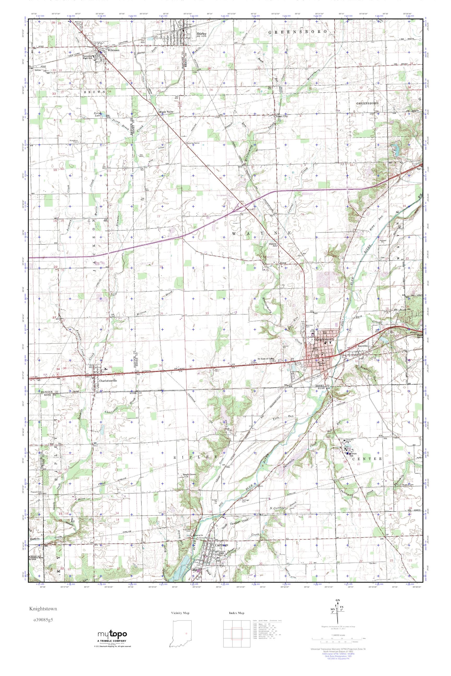 MyTopo Knightstown, Indiana USGS Quad Topo Map