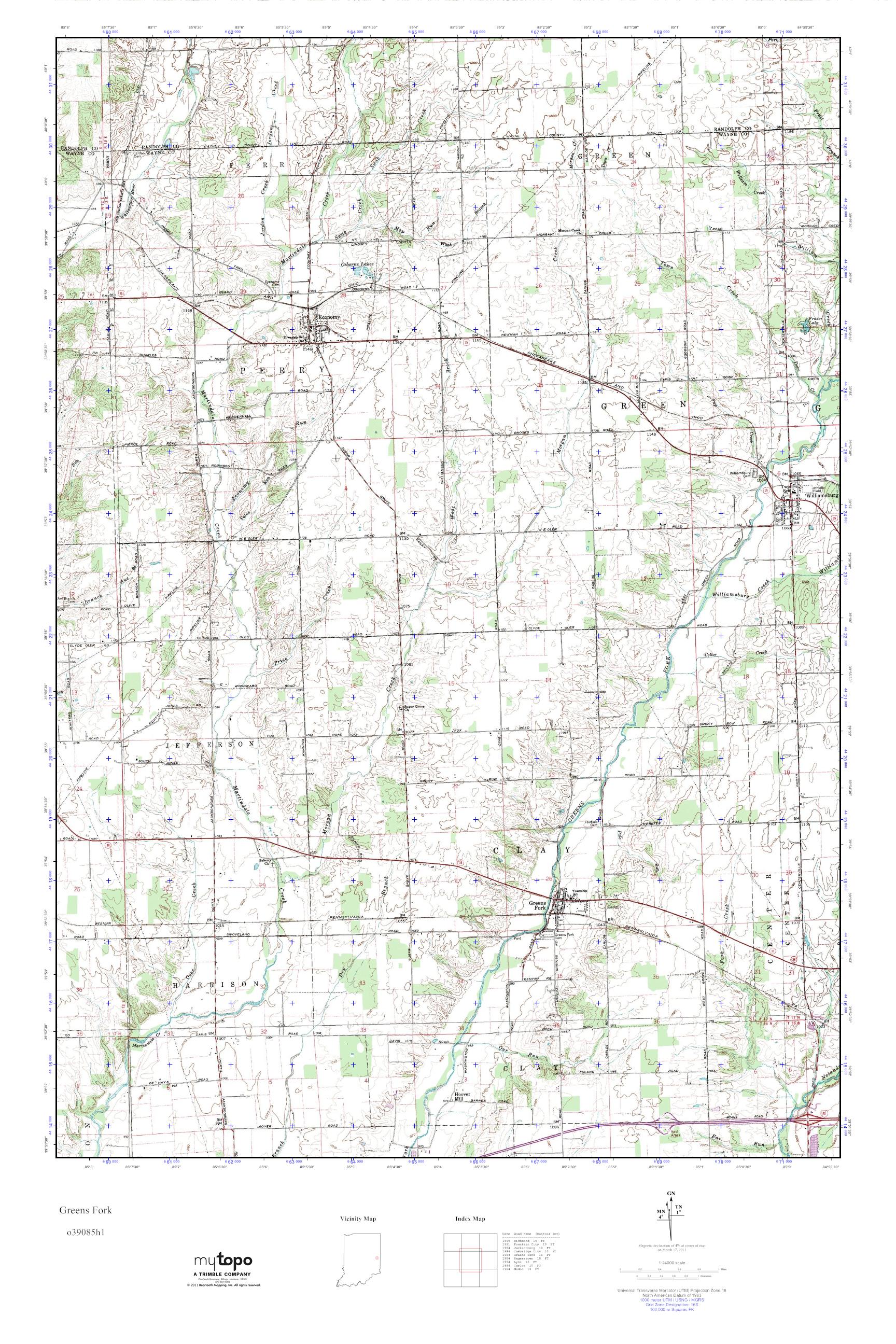 MyTopo Greens Fork, Indiana USGS Quad Topo Map