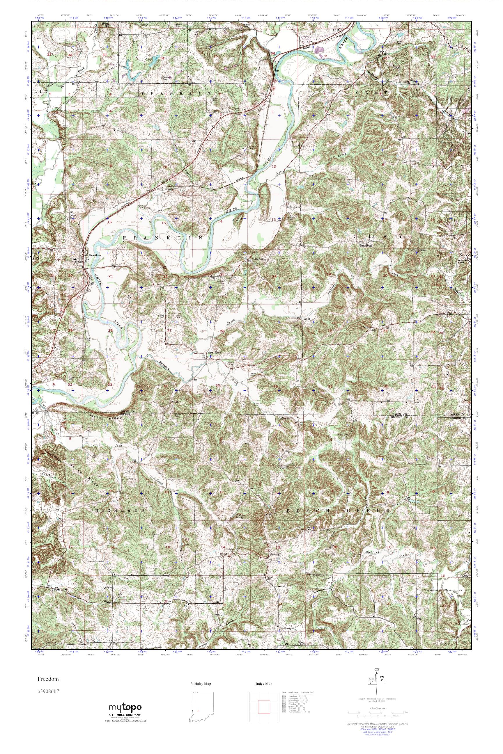 MyTopo Freedom, Indiana USGS Quad Topo Map