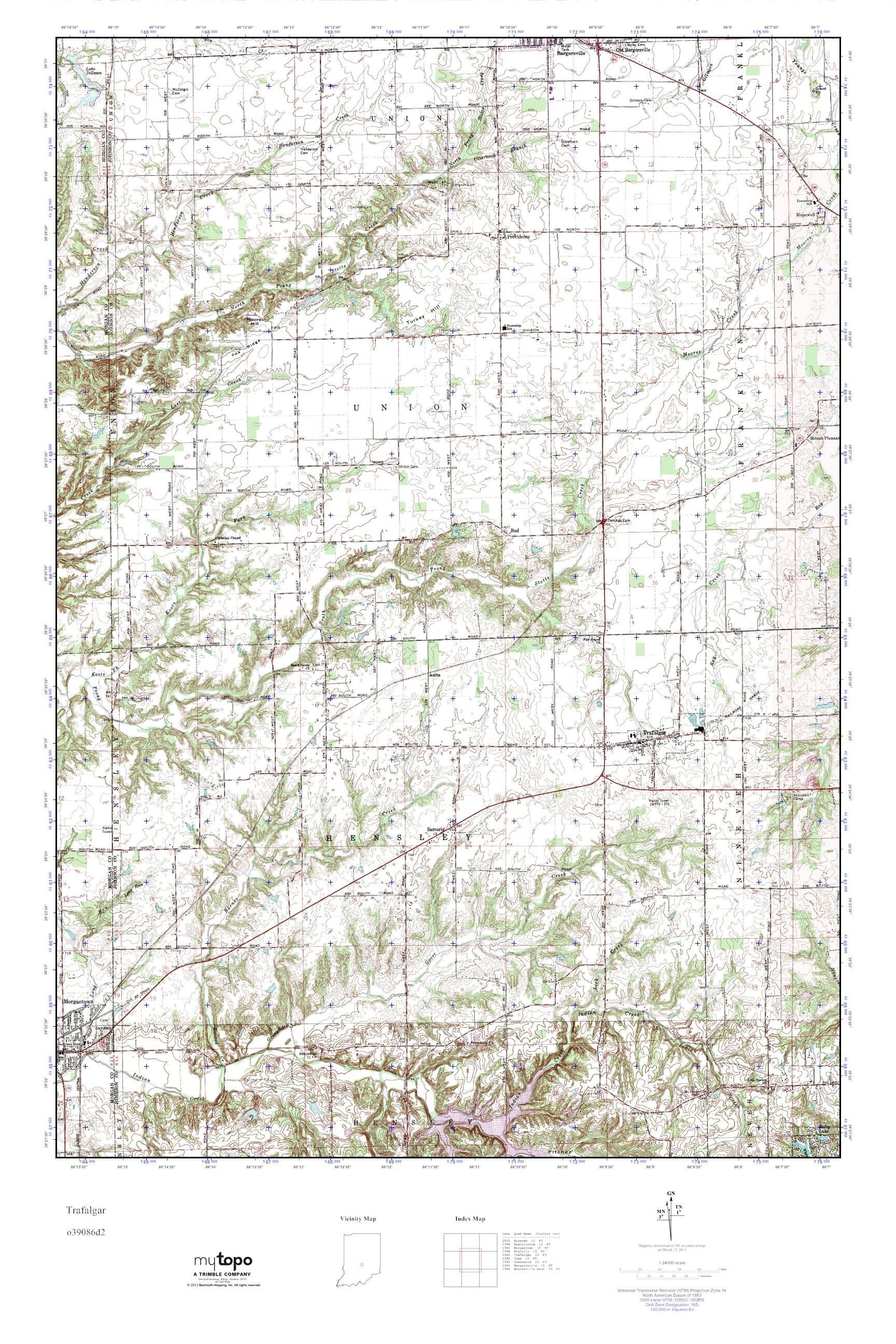 MyTopo Trafalgar, Indiana USGS Quad Topo Map