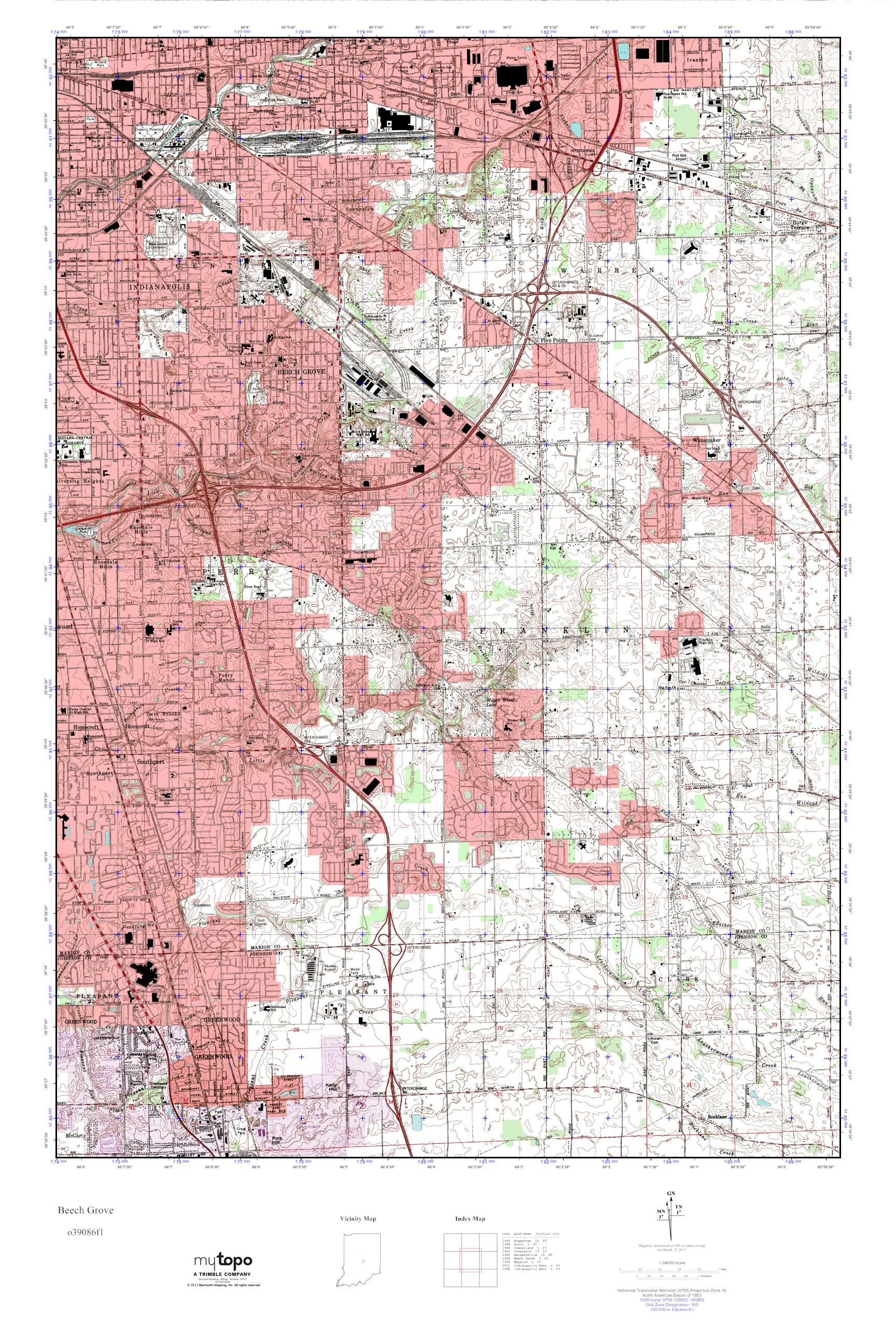 MyTopo Beech Grove, Indiana USGS Quad Topo Map