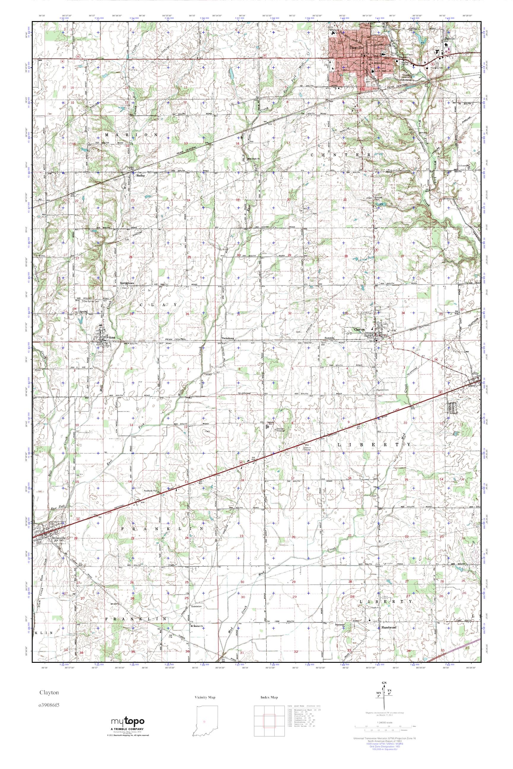 MyTopo Clayton, Indiana USGS Quad Topo Map