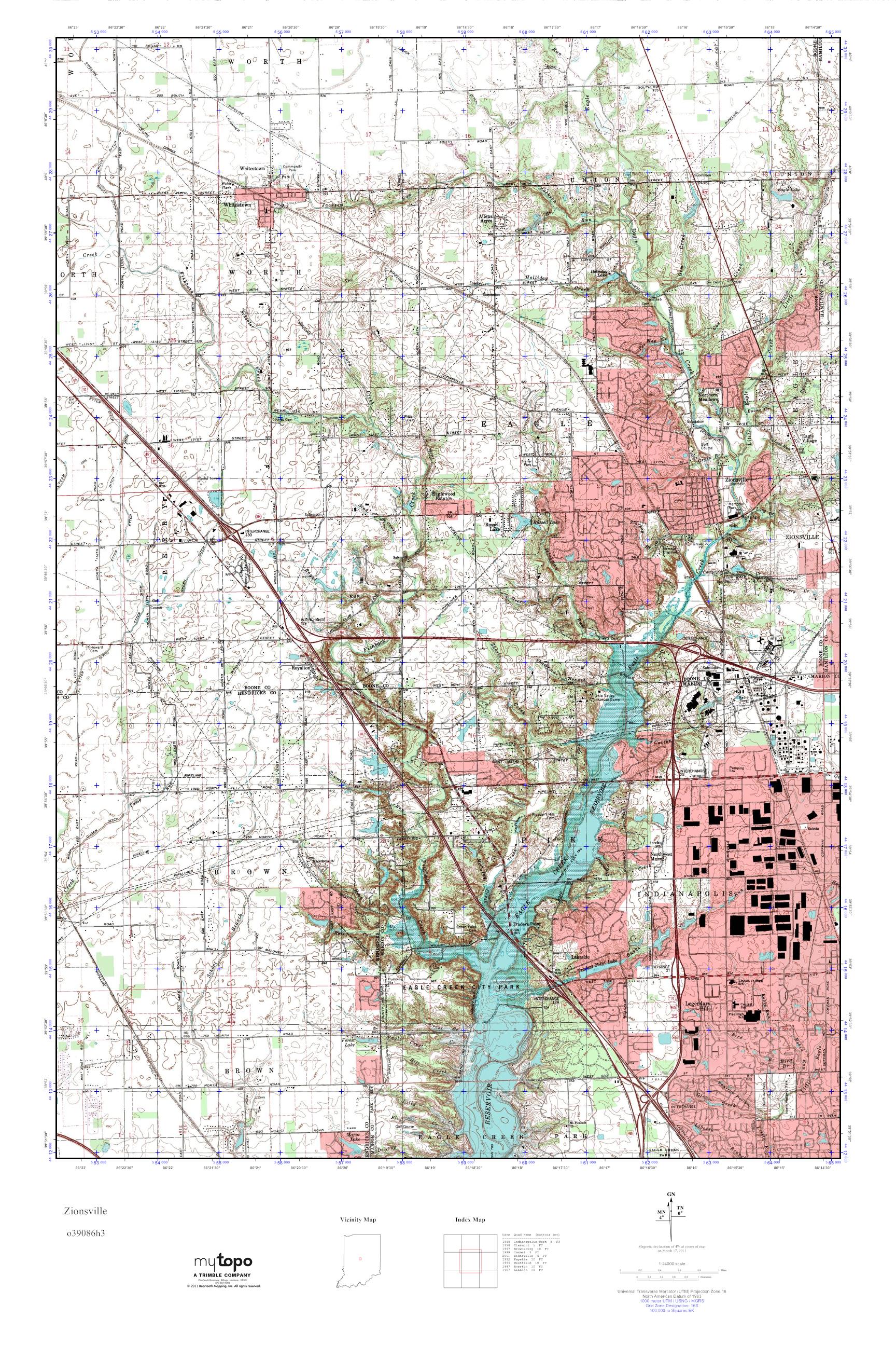 MyTopo Zionsville, Indiana USGS Quad Topo Map