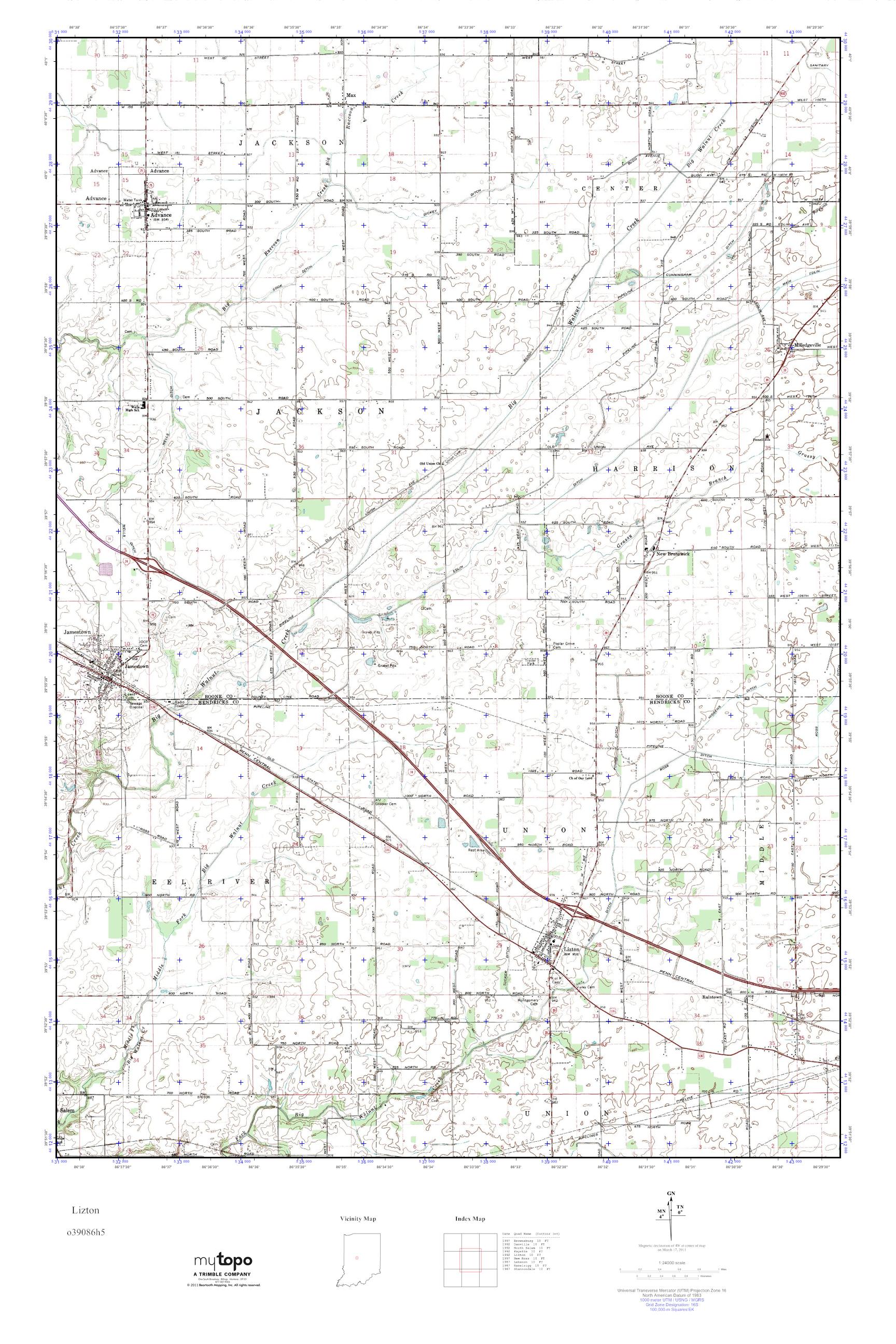 MyTopo Lizton, Indiana USGS Quad Topo Map