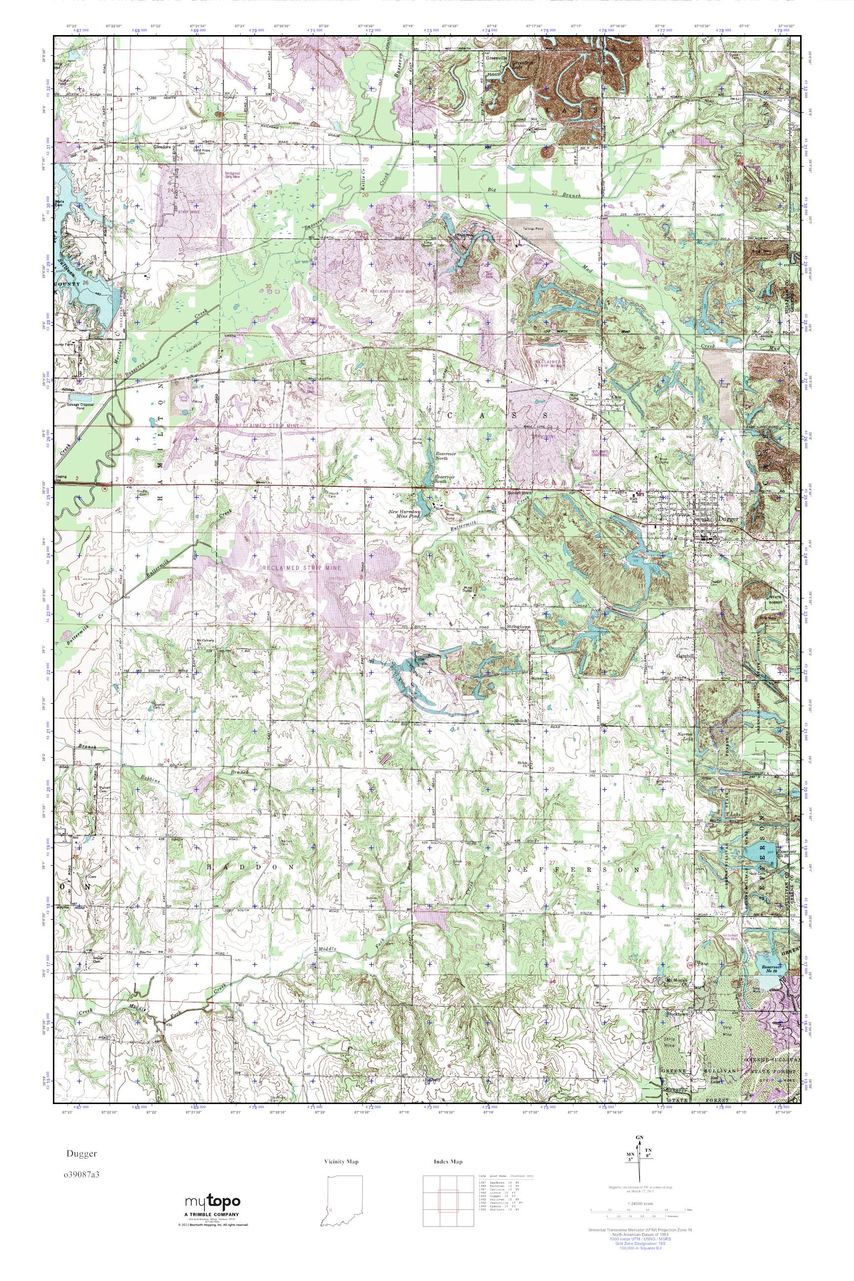MyTopo Dugger, Indiana USGS Quad Topo Map