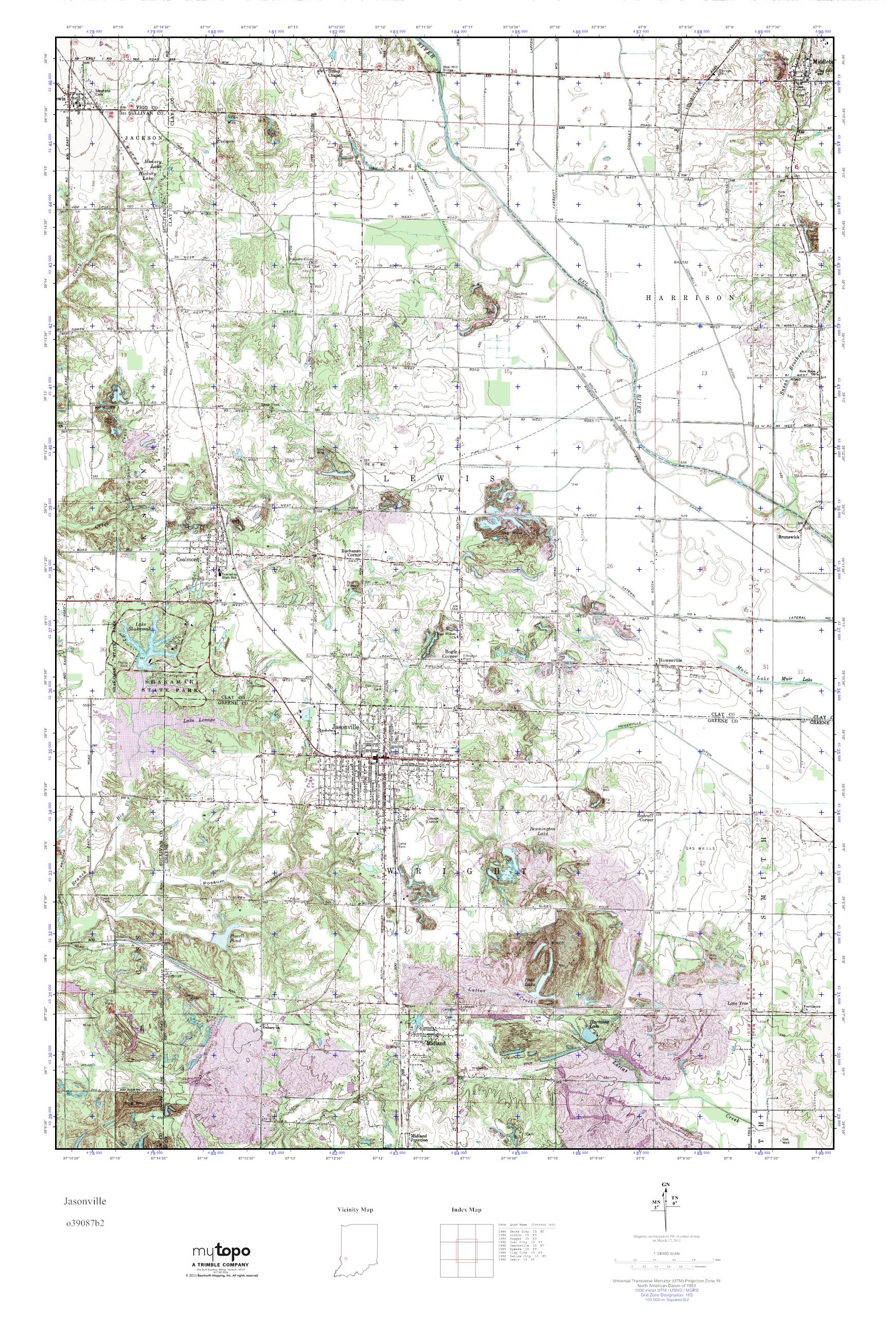 MyTopo Jasonville, Indiana USGS Quad Topo Map