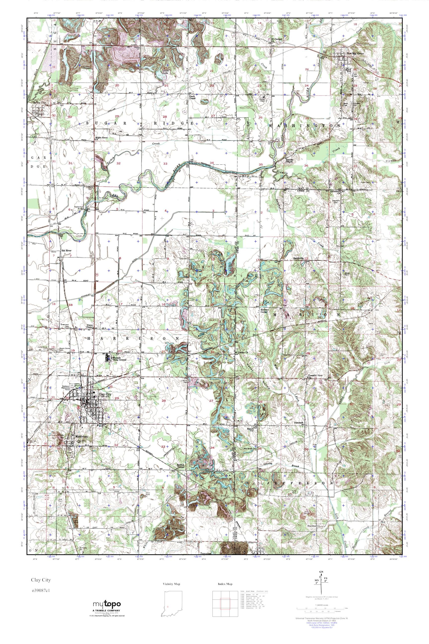 MyTopo Clay City, Indiana USGS Quad Topo Map