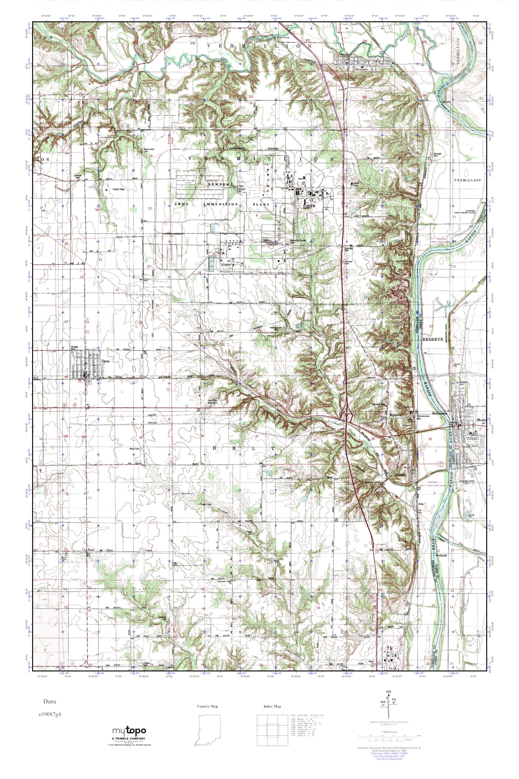 MyTopo Dana, Indiana USGS Quad Topo Map