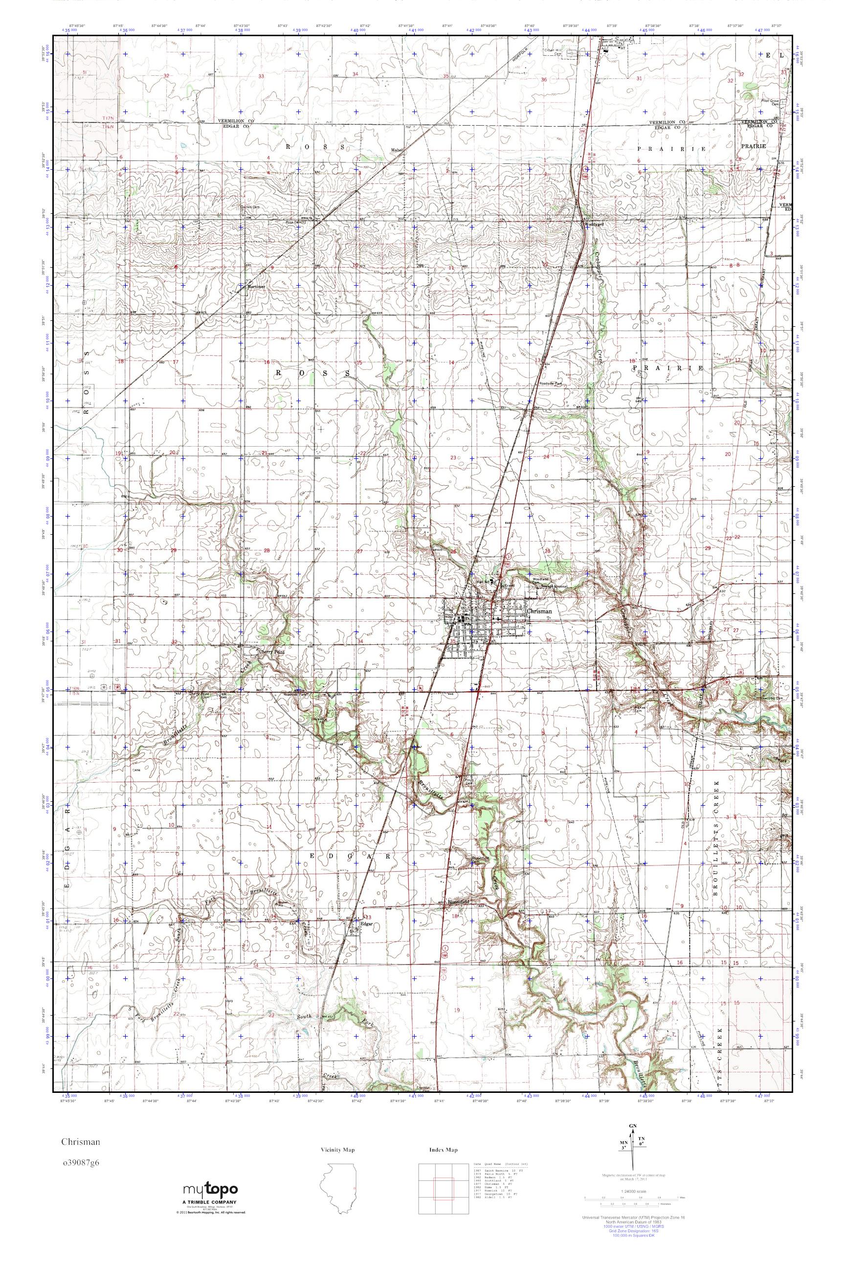 MyTopo Chrisman, Illinois USGS Quad Topo Map