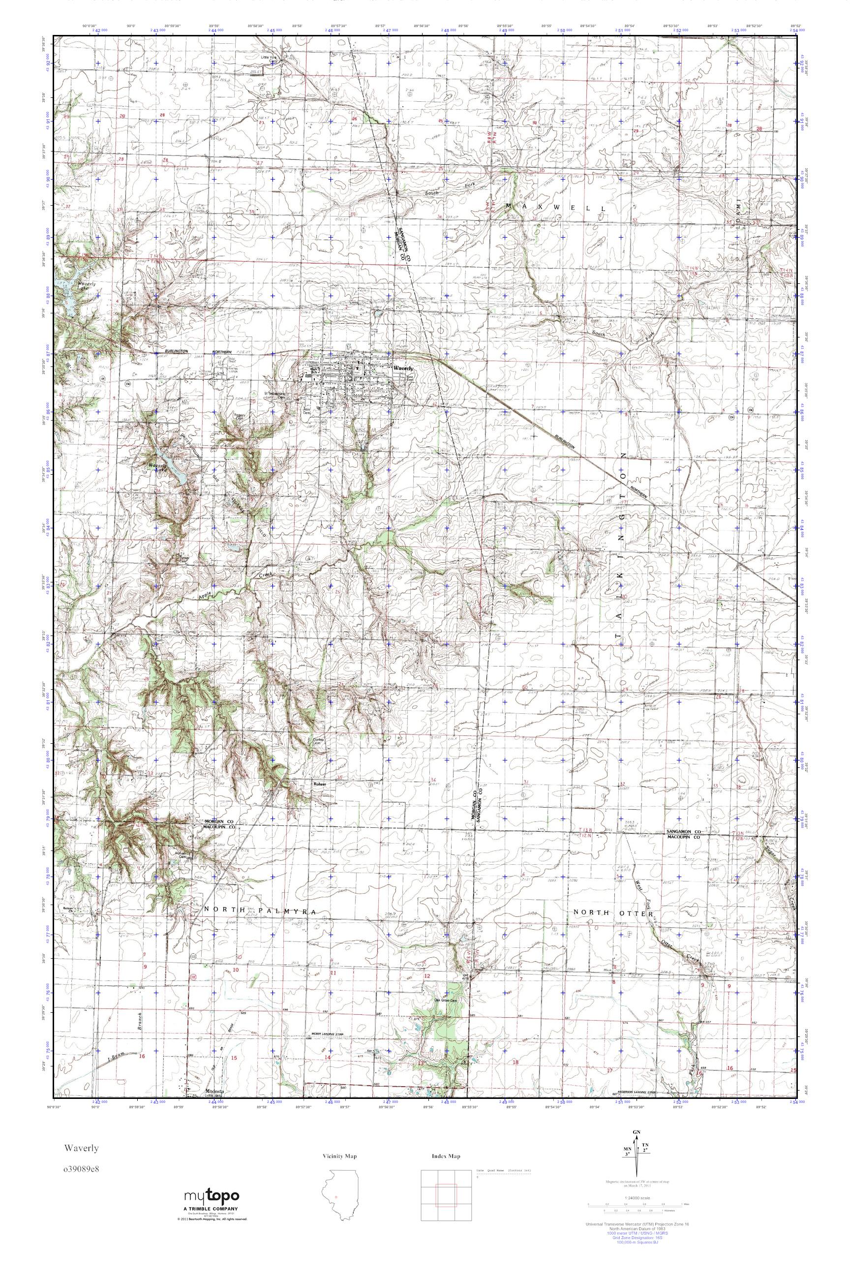 MyTopo Waverly, Illinois USGS Quad Topo Map