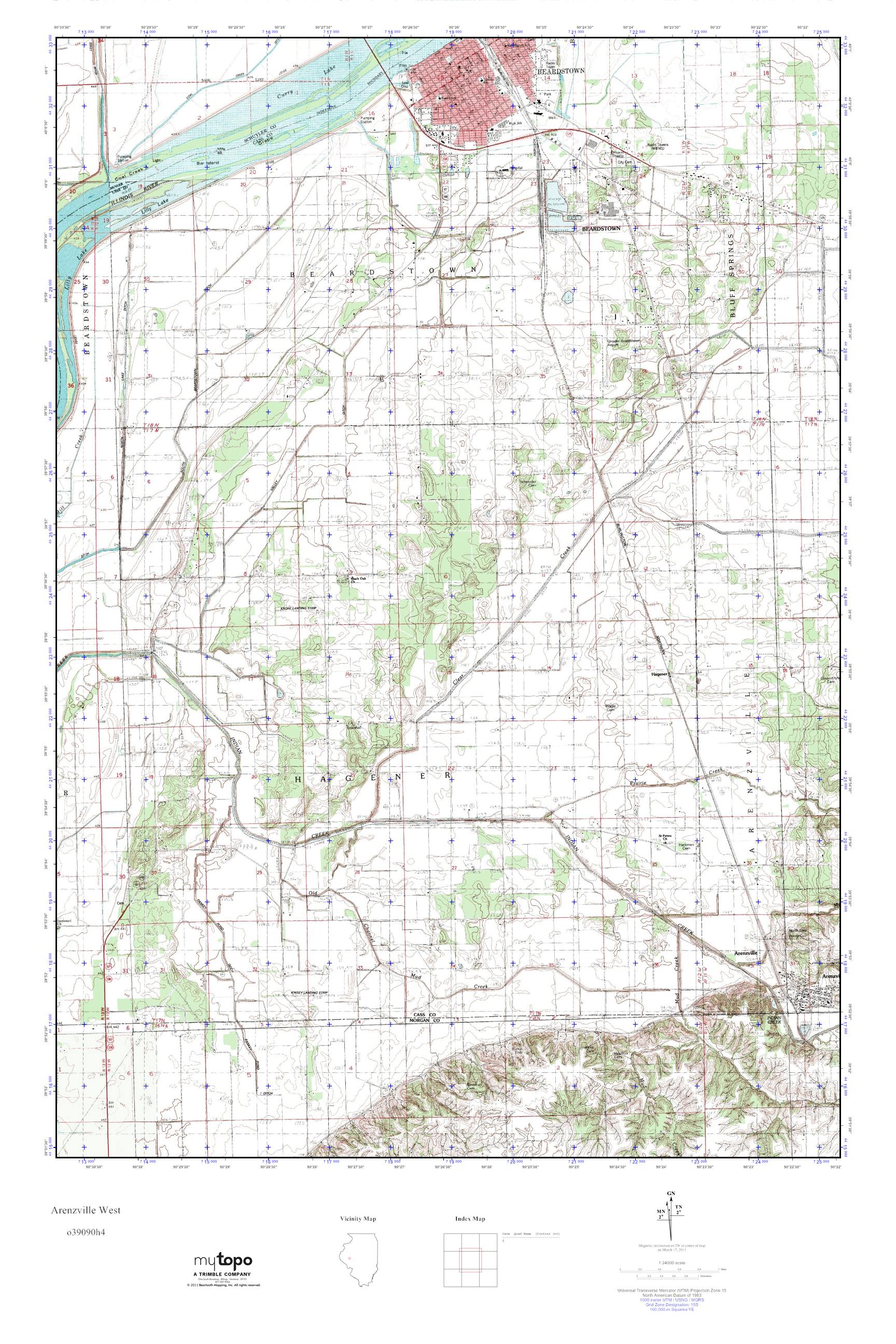 MyTopo Arenzville West, Illinois USGS Quad Topo Map