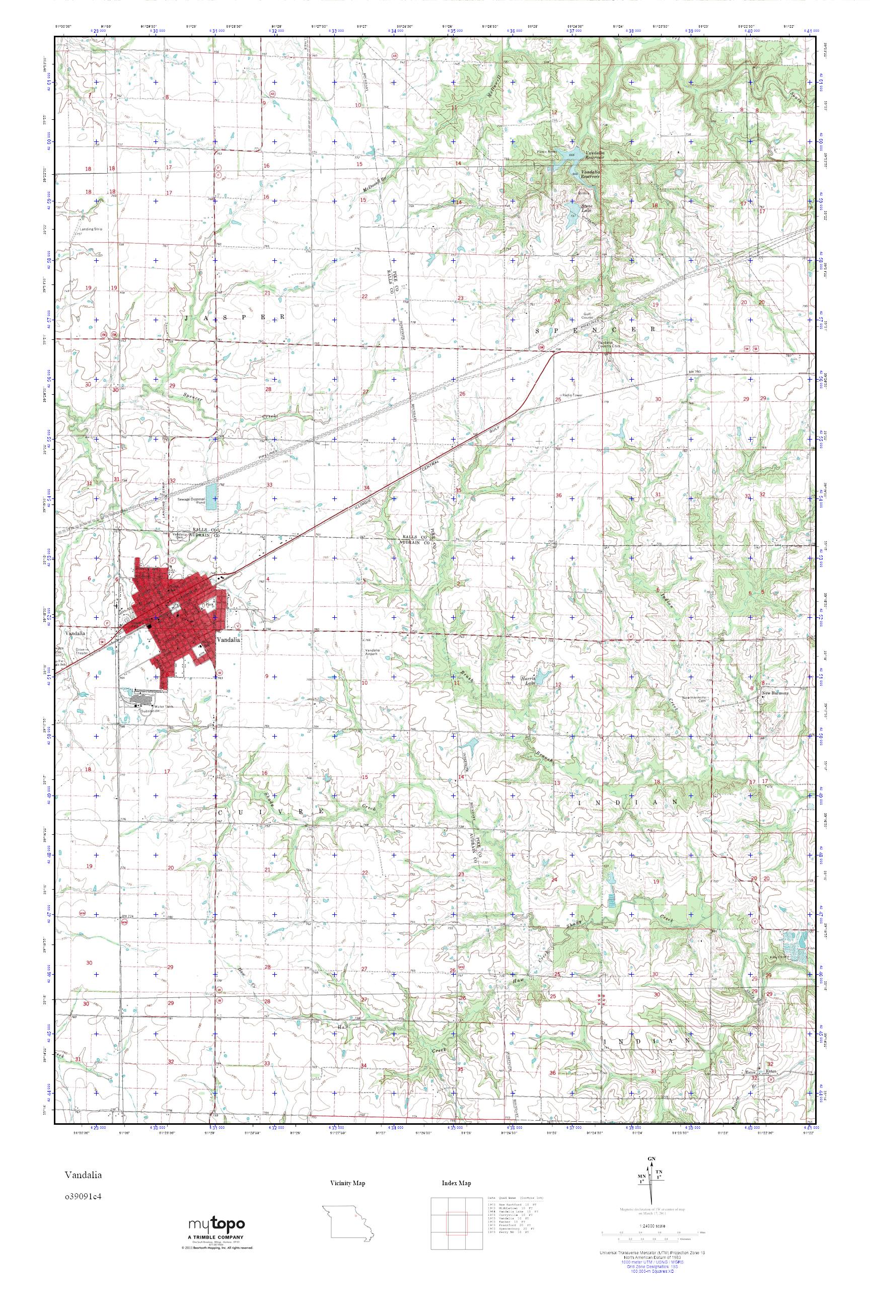 MyTopo Vandalia, Missouri USGS Quad Topo Map