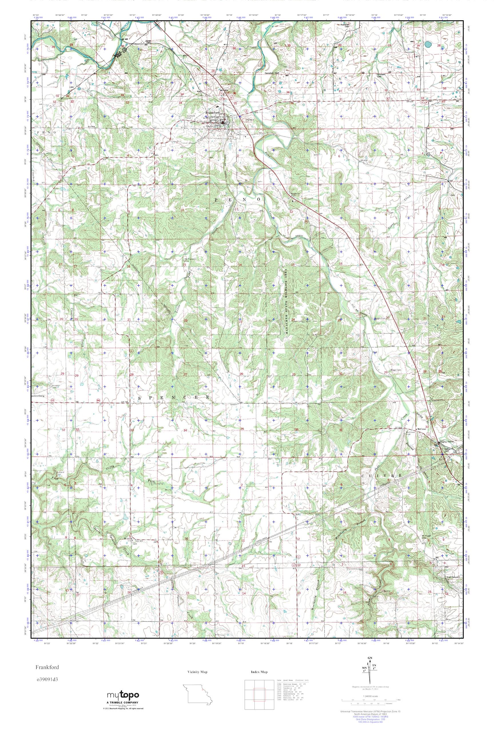 MyTopo Frankford, Missouri USGS Quad Topo Map