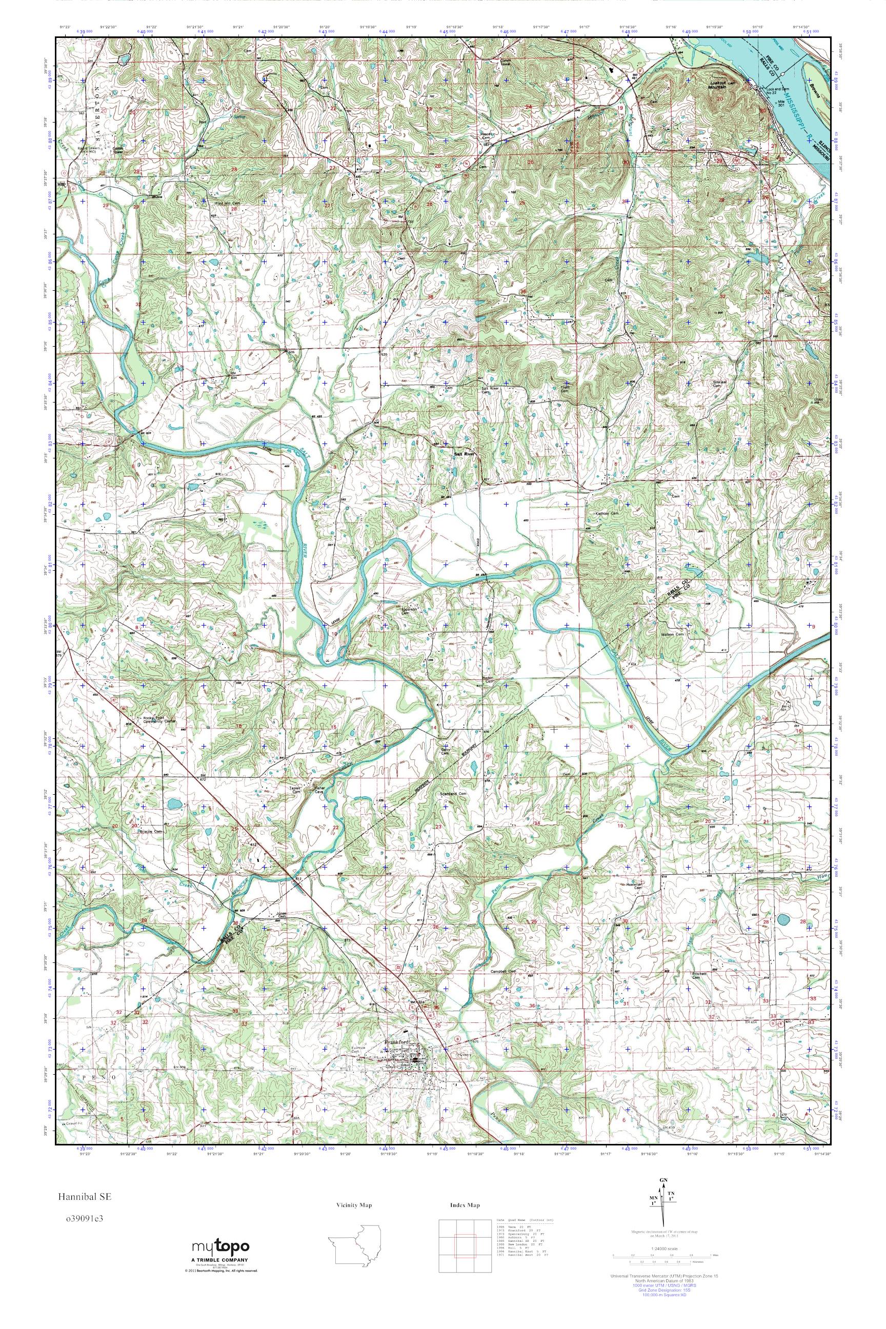 MyTopo Hannibal SE, Missouri USGS Quad Topo Map