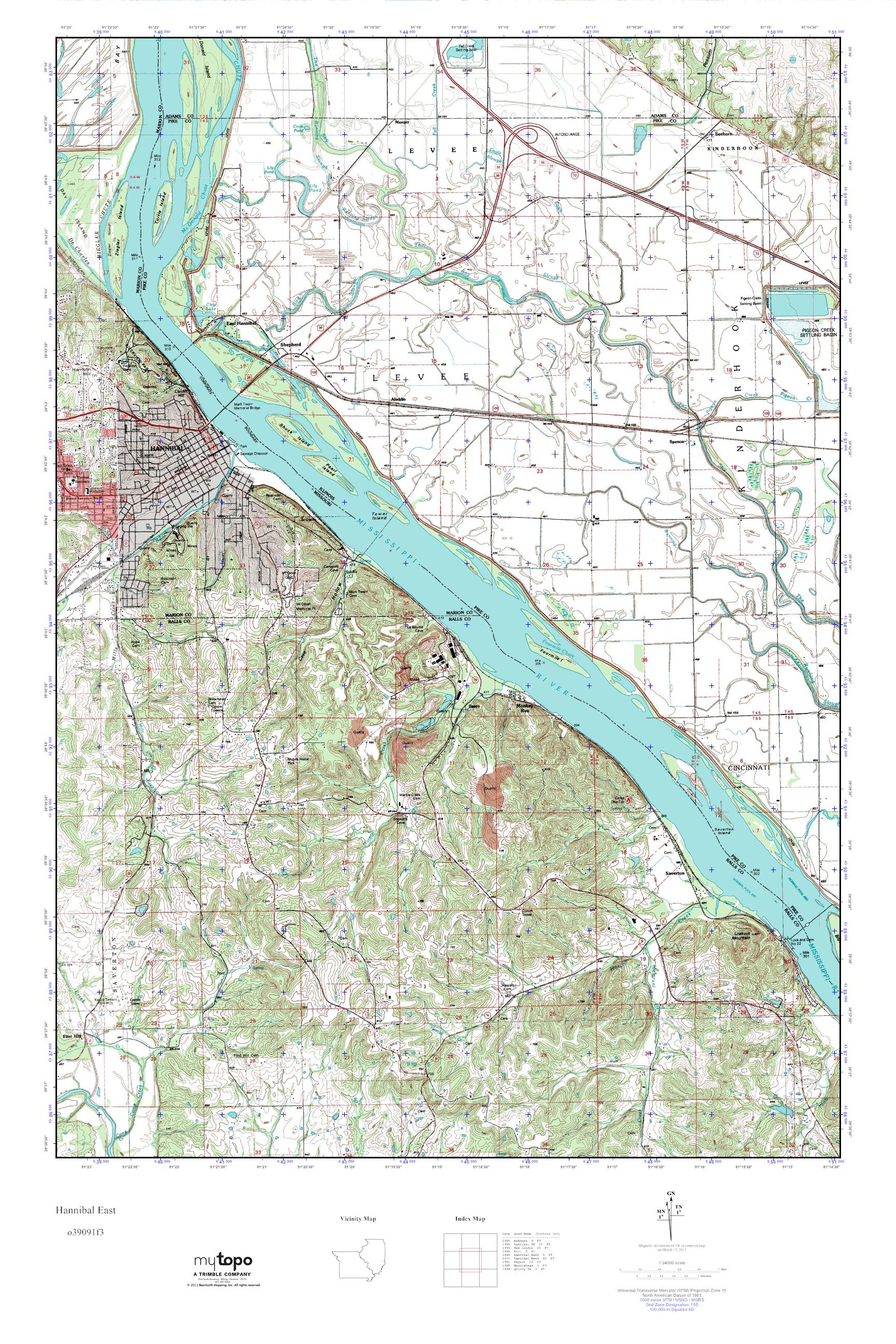 MyTopo Hannibal East, Missouri USGS Quad Topo Map