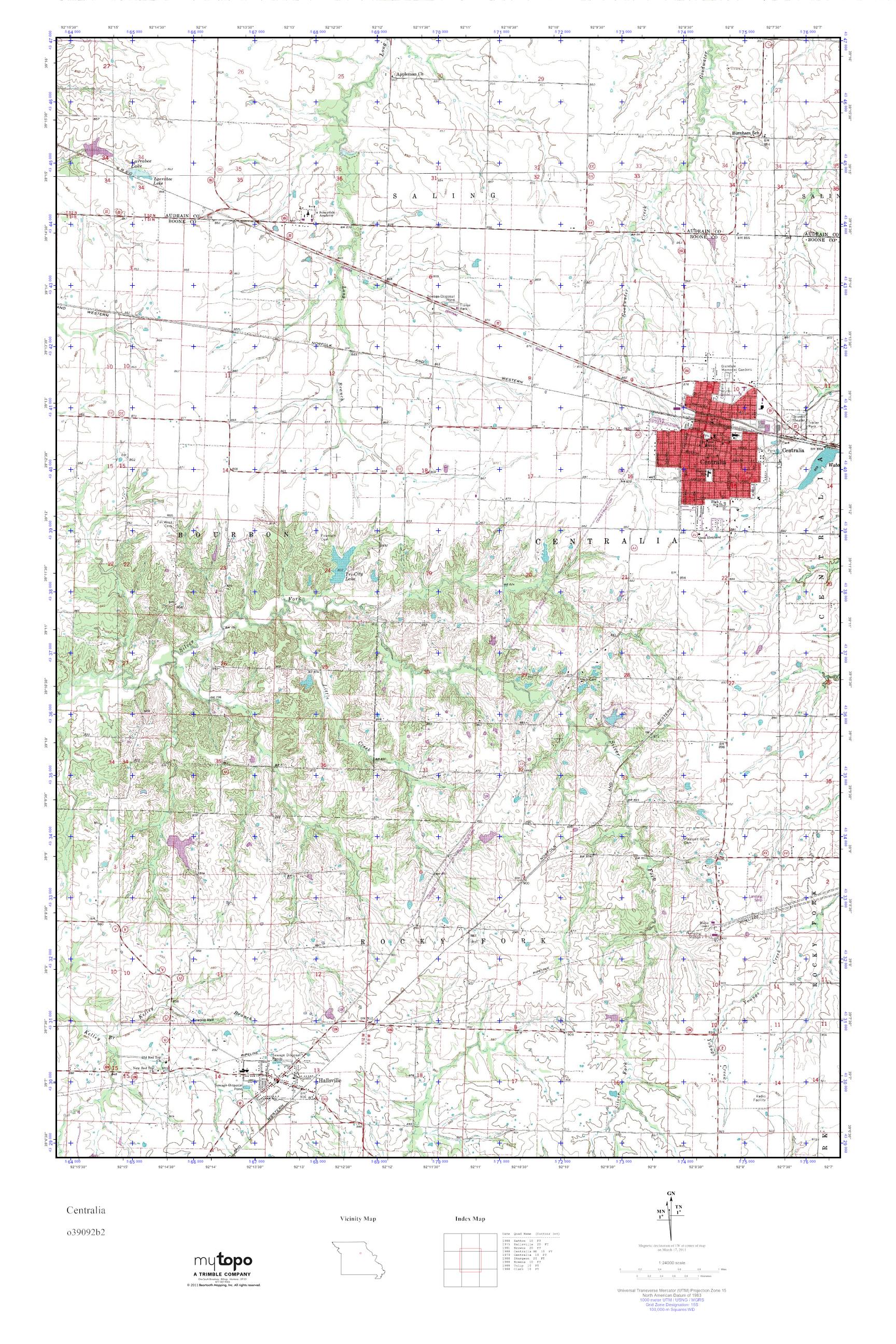 MyTopo Centralia, Missouri USGS Quad Topo Map