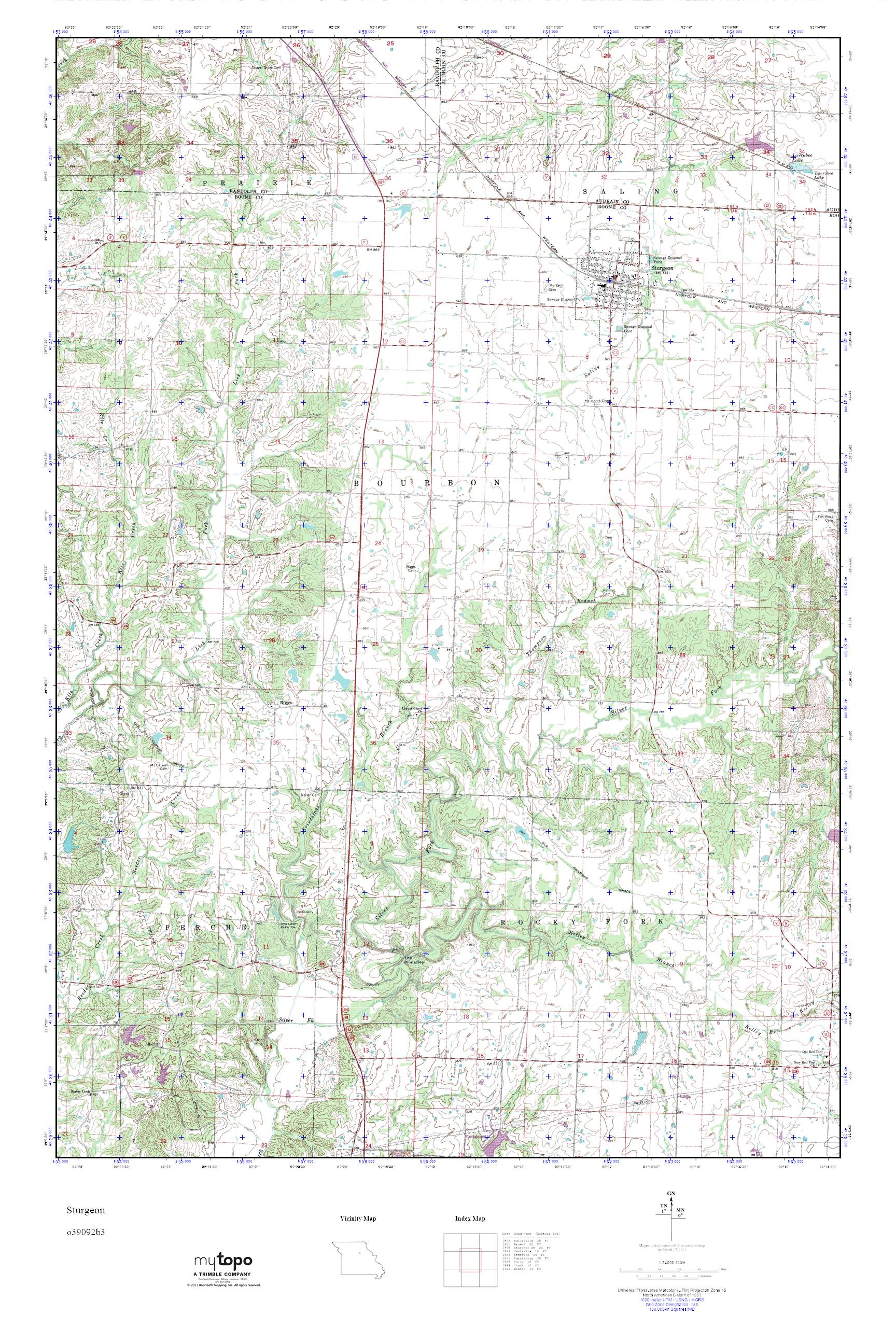 MyTopo Sturgeon, Missouri USGS Quad Topo Map