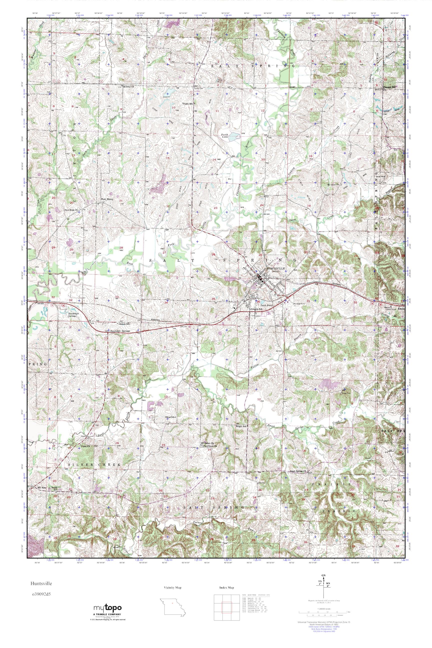 MyTopo Huntsville, Missouri USGS Quad Topo Map