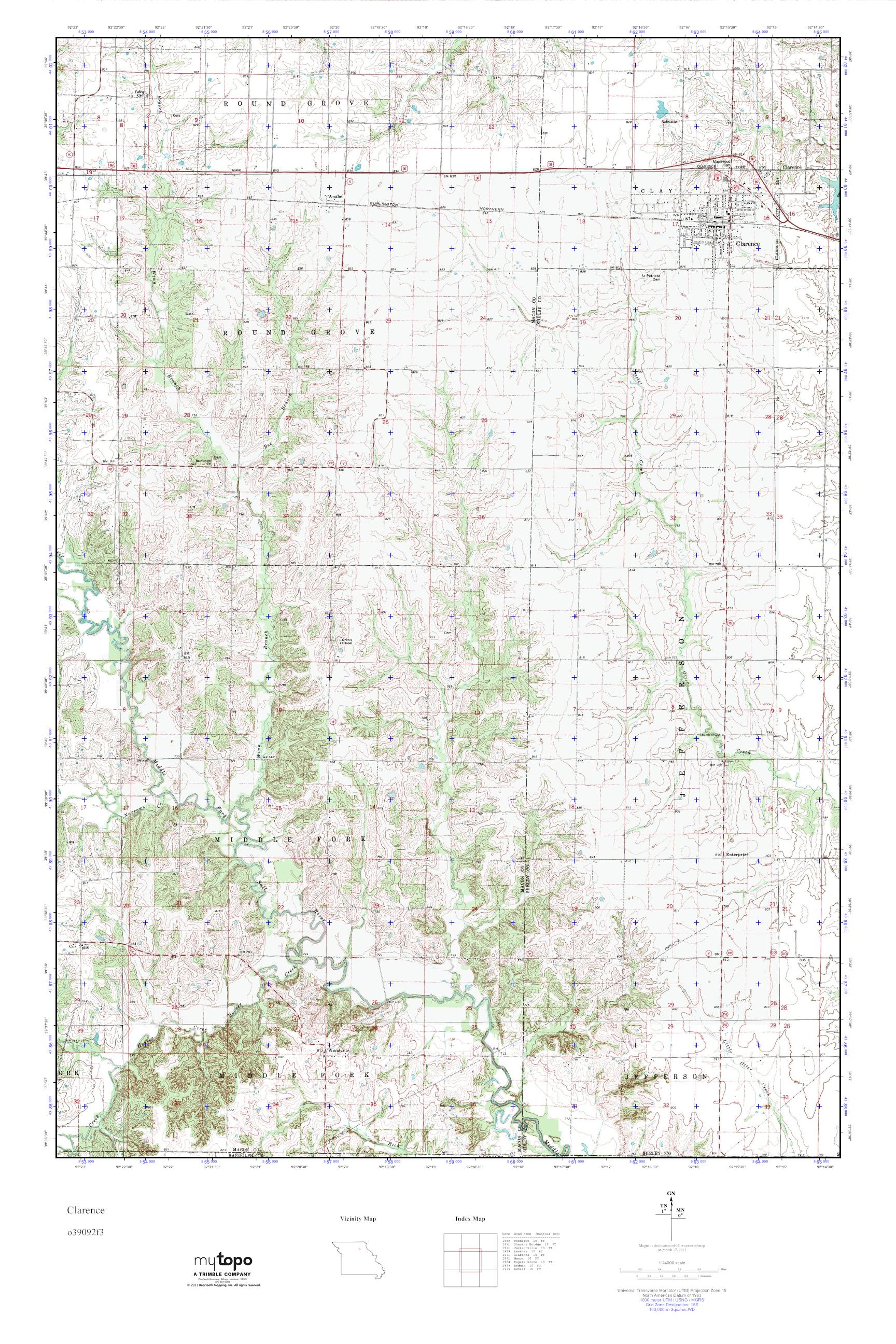 MyTopo Clarence, Missouri USGS Quad Topo Map