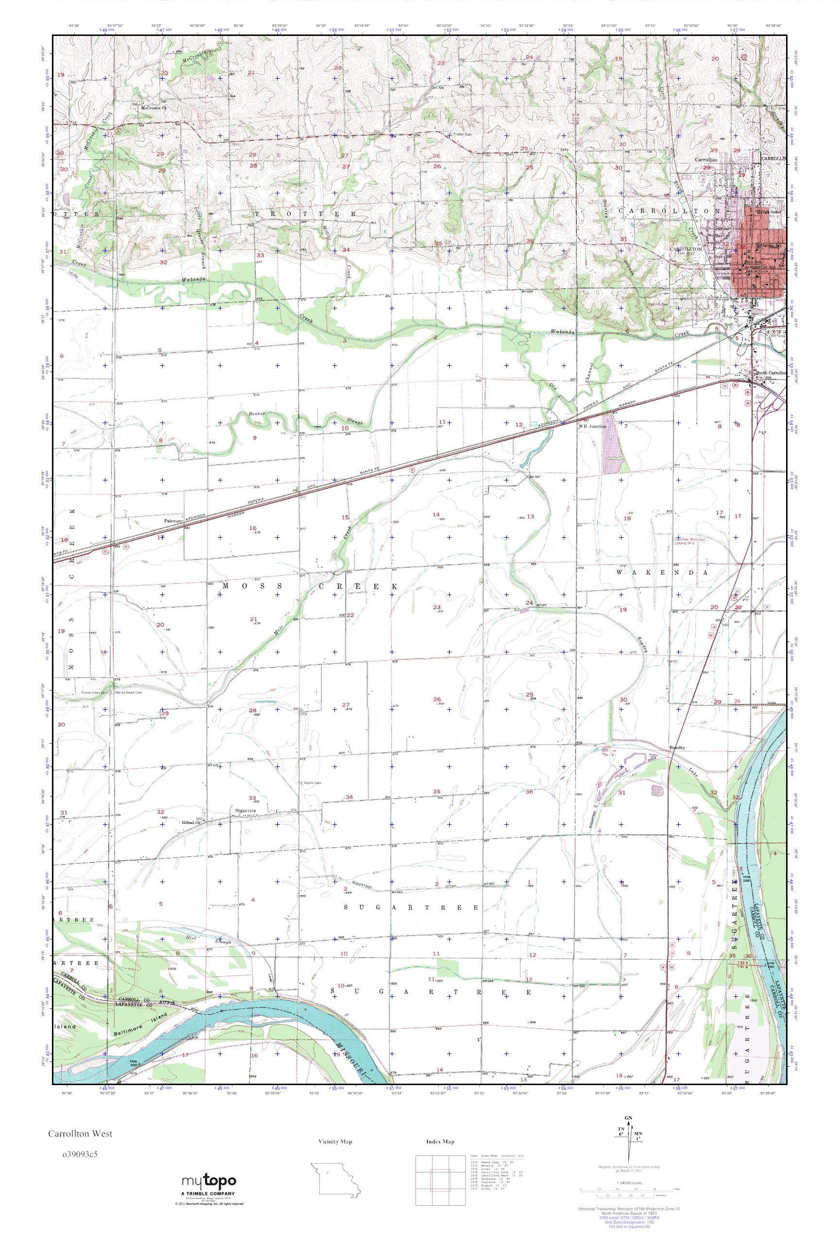 MyTopo Carrollton West, Missouri USGS Quad Topo Map