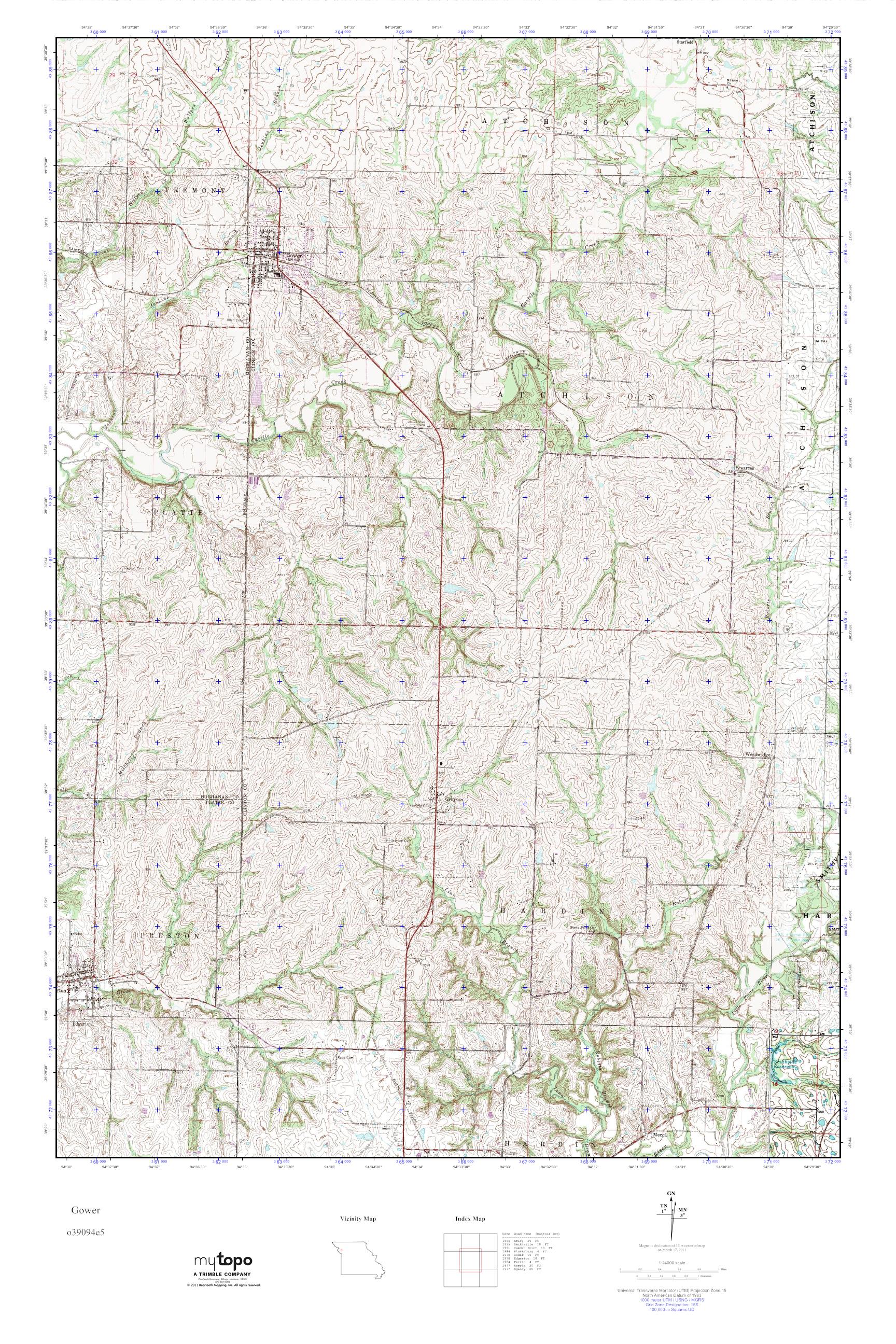 MyTopo Gower, Missouri USGS Quad Topo Map