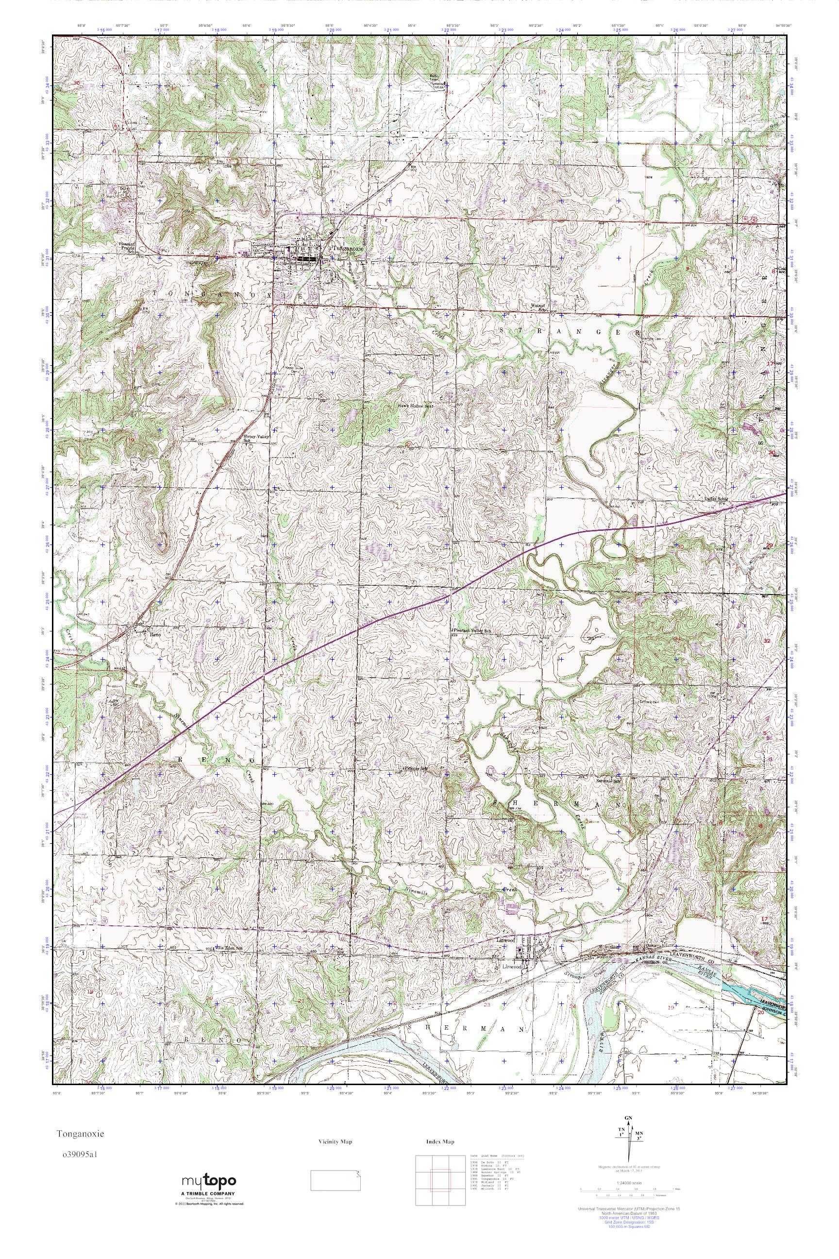 MyTopo Tonganoxie, Kansas USGS Quad Topo Map