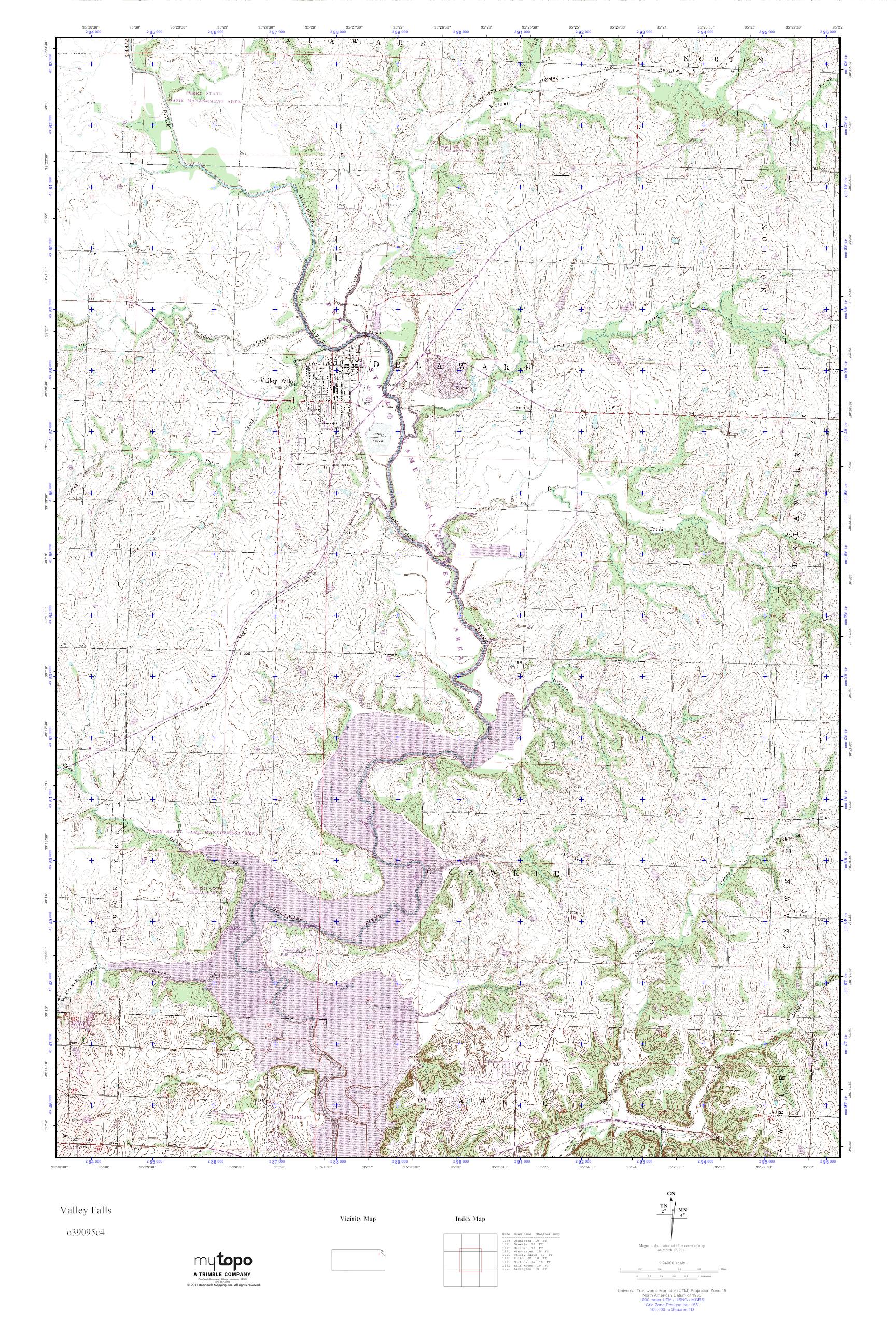 MyTopo Valley Falls, Kansas USGS Quad Topo Map