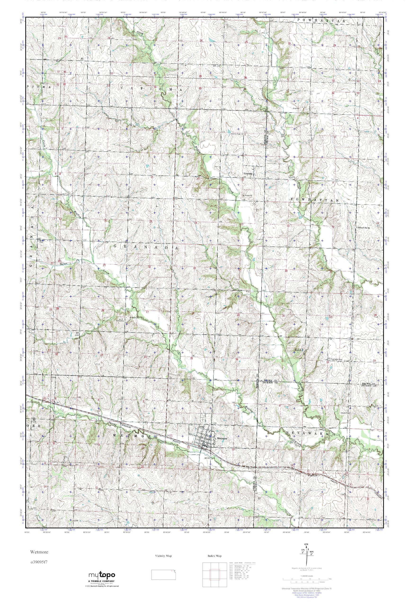 MyTopo Wetmore, Kansas USGS Quad Topo Map