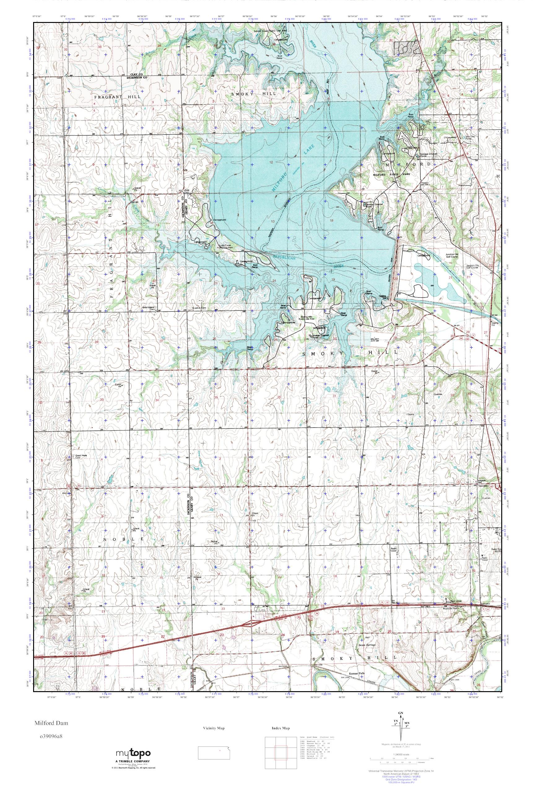 MyTopo Milford Dam, Kansas USGS Quad Topo Map
