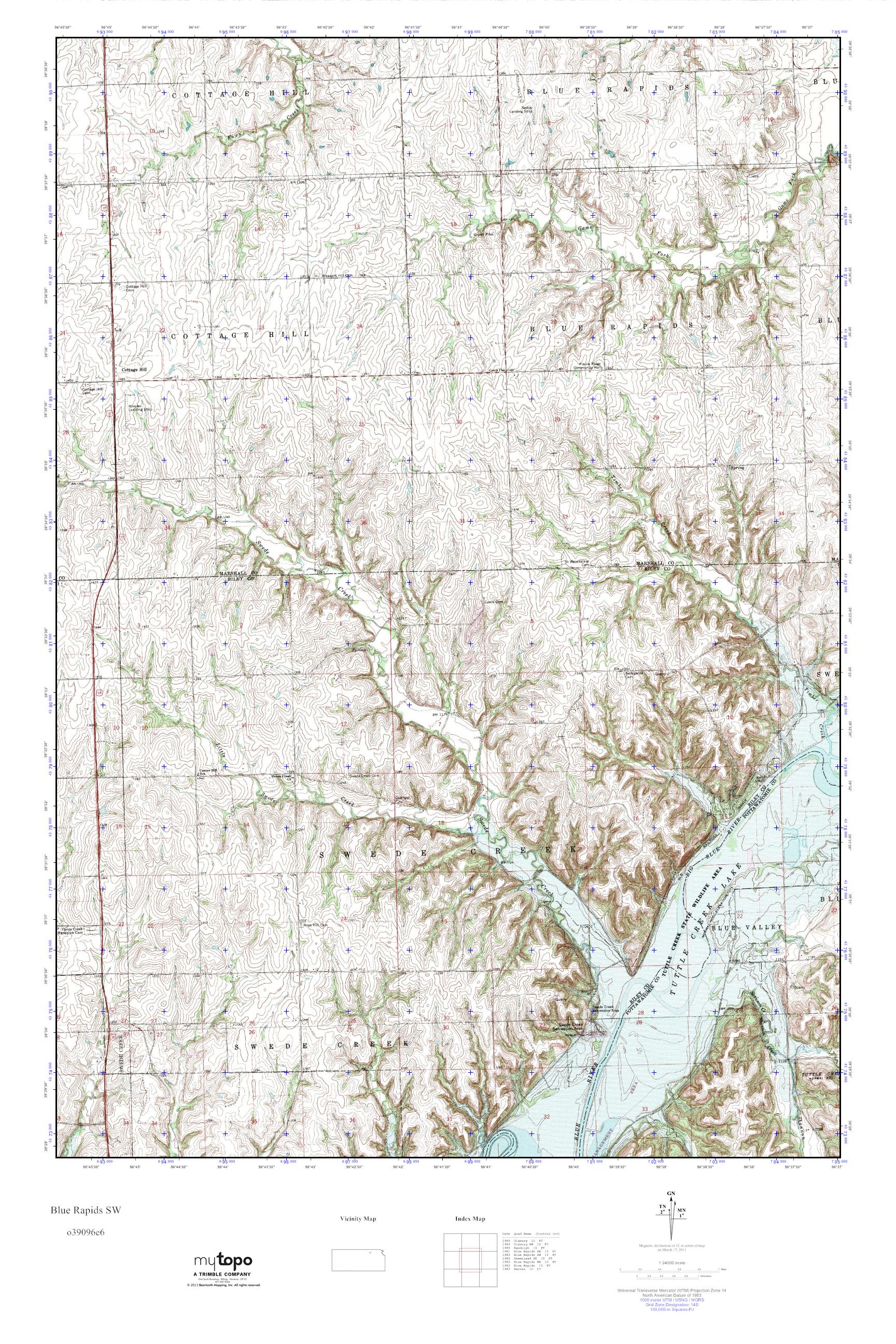 MyTopo Blue Rapids SW, Kansas USGS Quad Topo Map