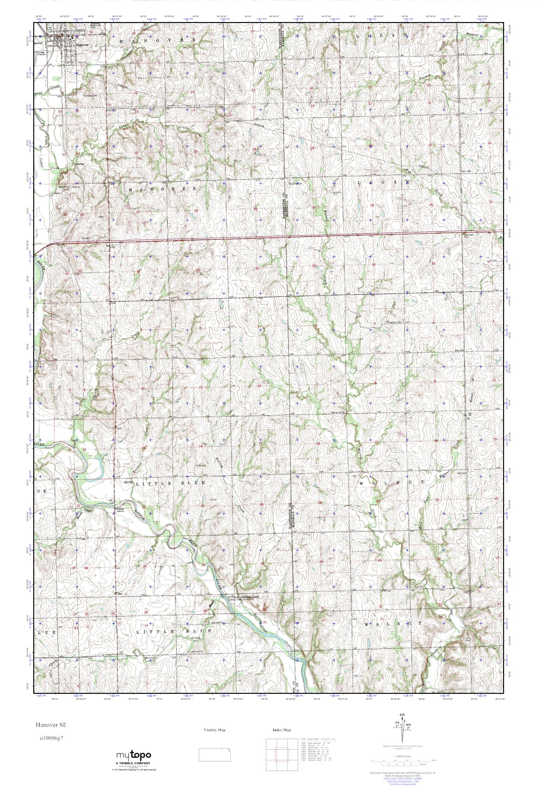 MyTopo Hanover SE, Kansas USGS Quad Topo Map