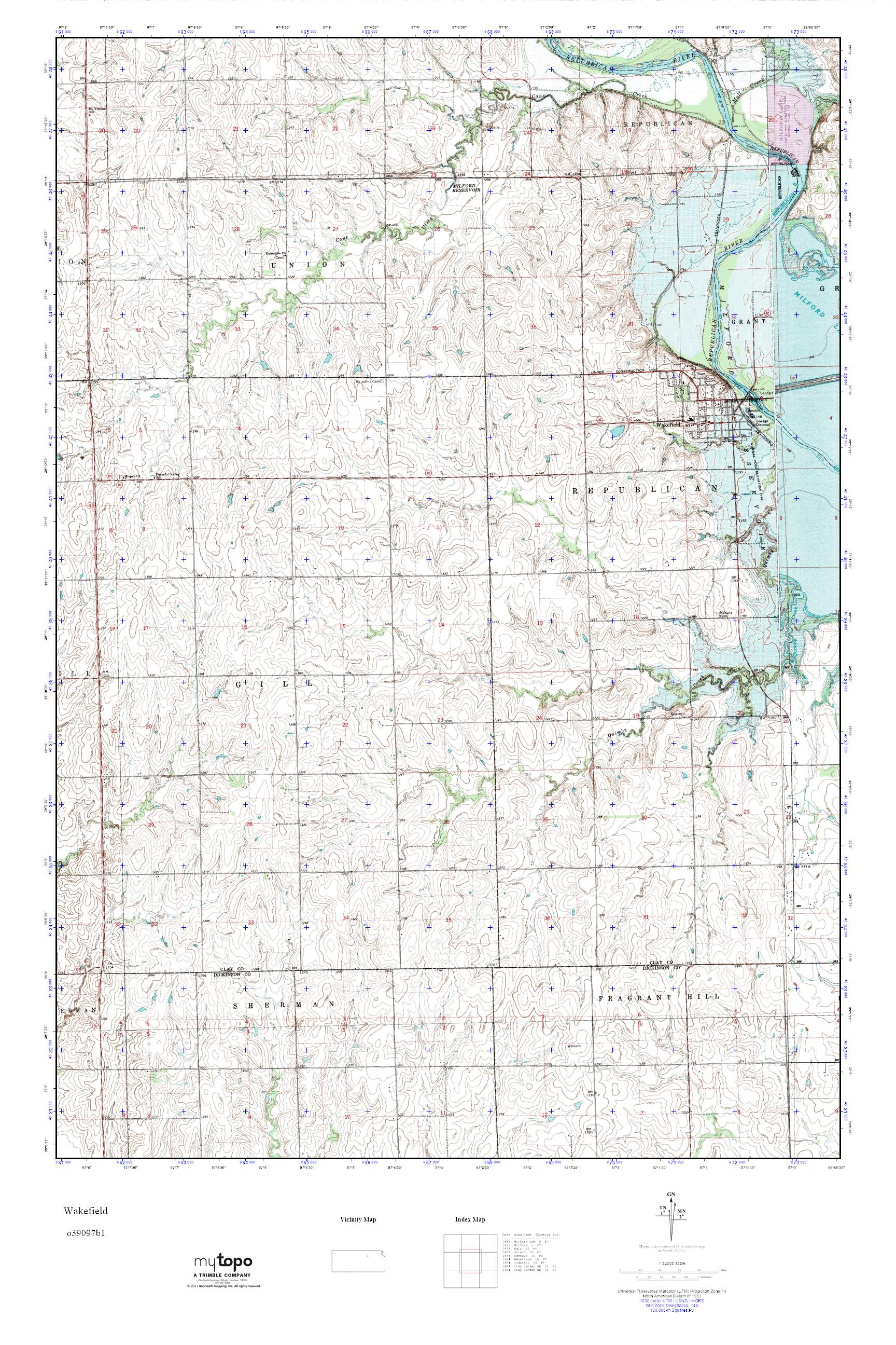 MyTopo Wakefield, Kansas USGS Quad Topo Map