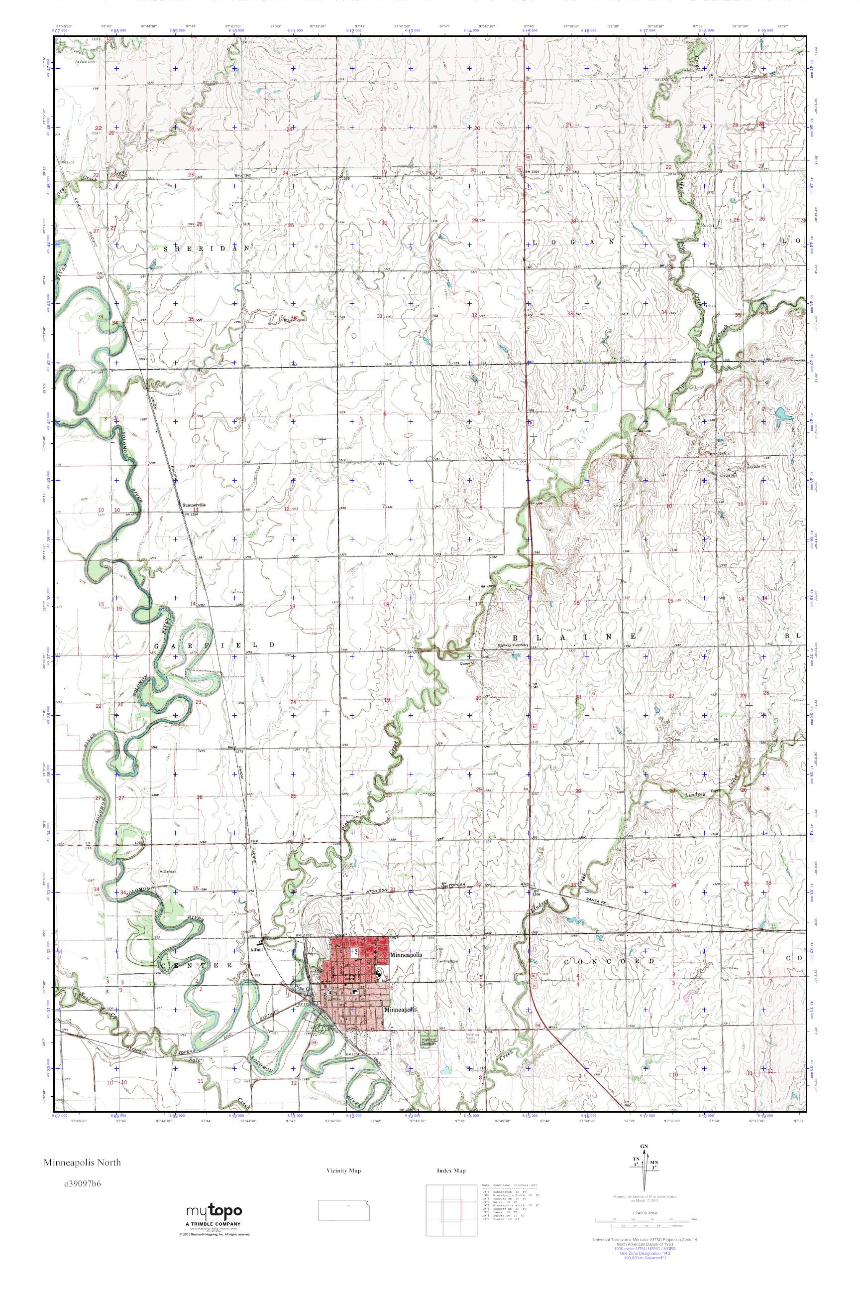 MyTopo Minneapolis North, Kansas USGS Quad Topo Map