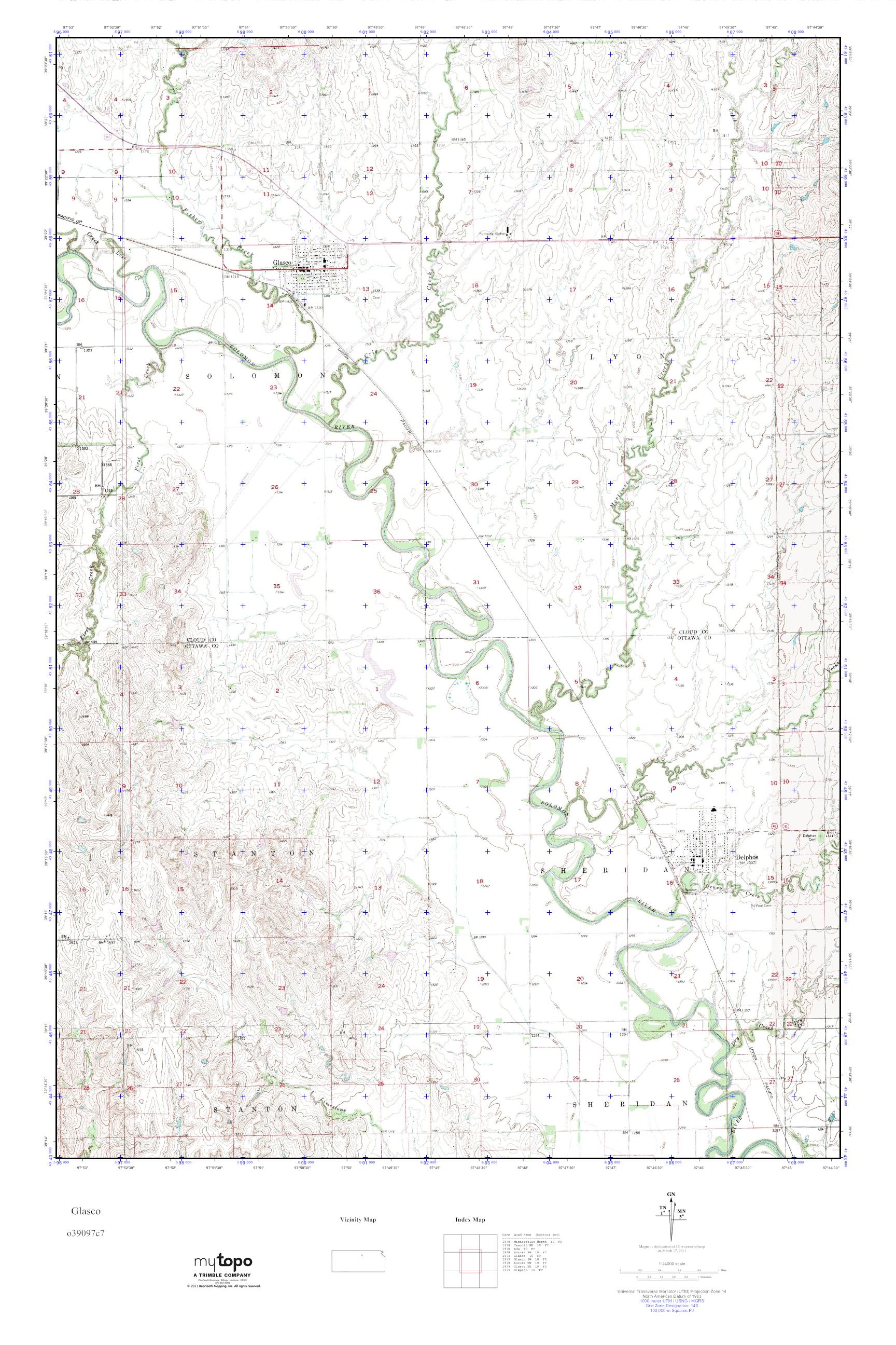MyTopo Glasco, Kansas USGS Quad Topo Map
