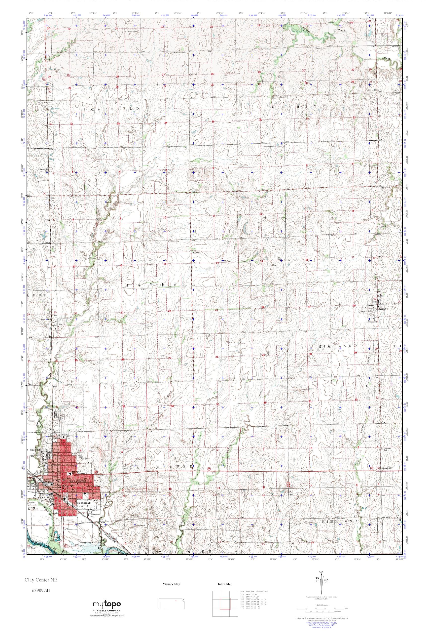 MyTopo Clay Center NE, Kansas USGS Quad Topo Map
