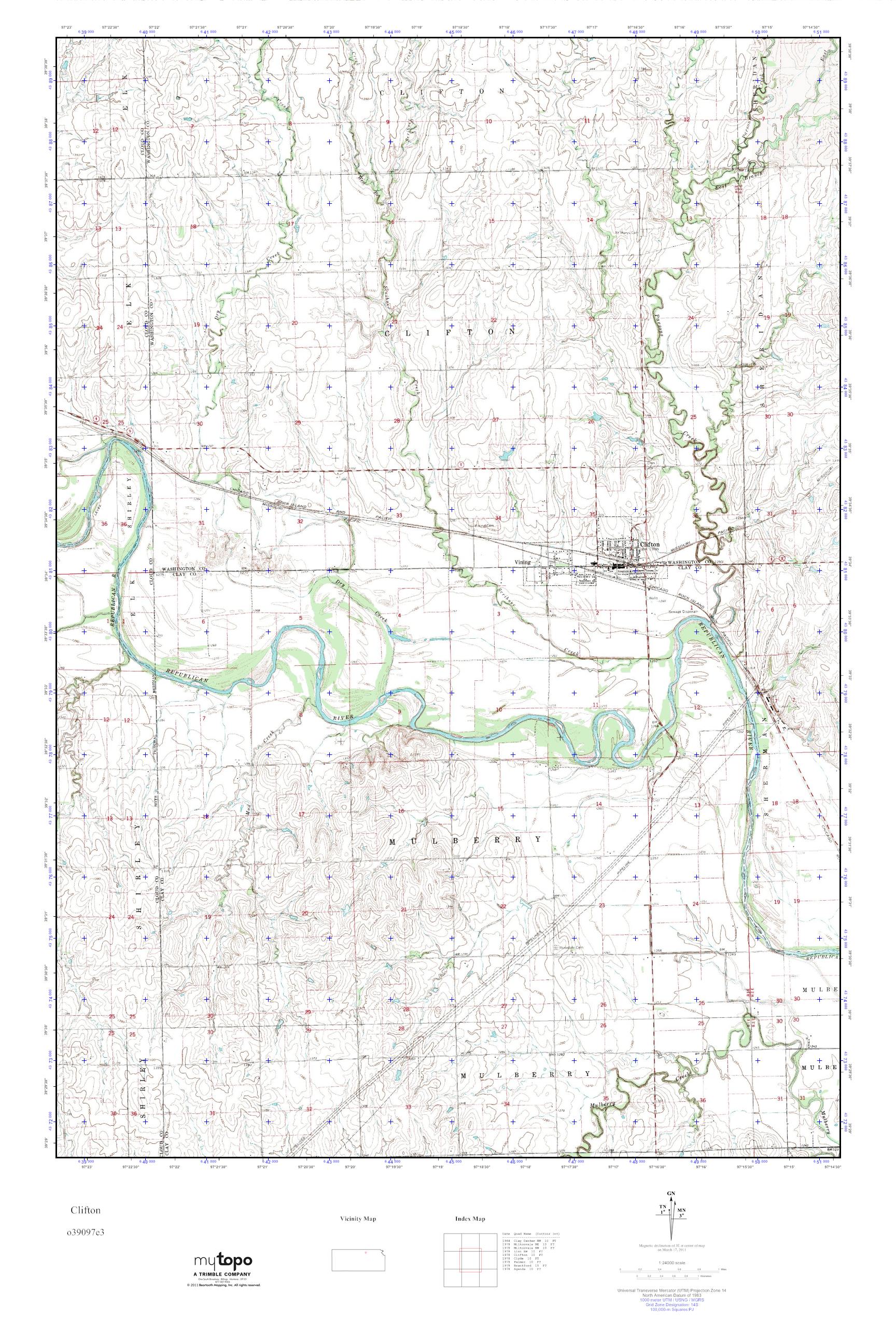 MyTopo Clifton, Kansas USGS Quad Topo Map